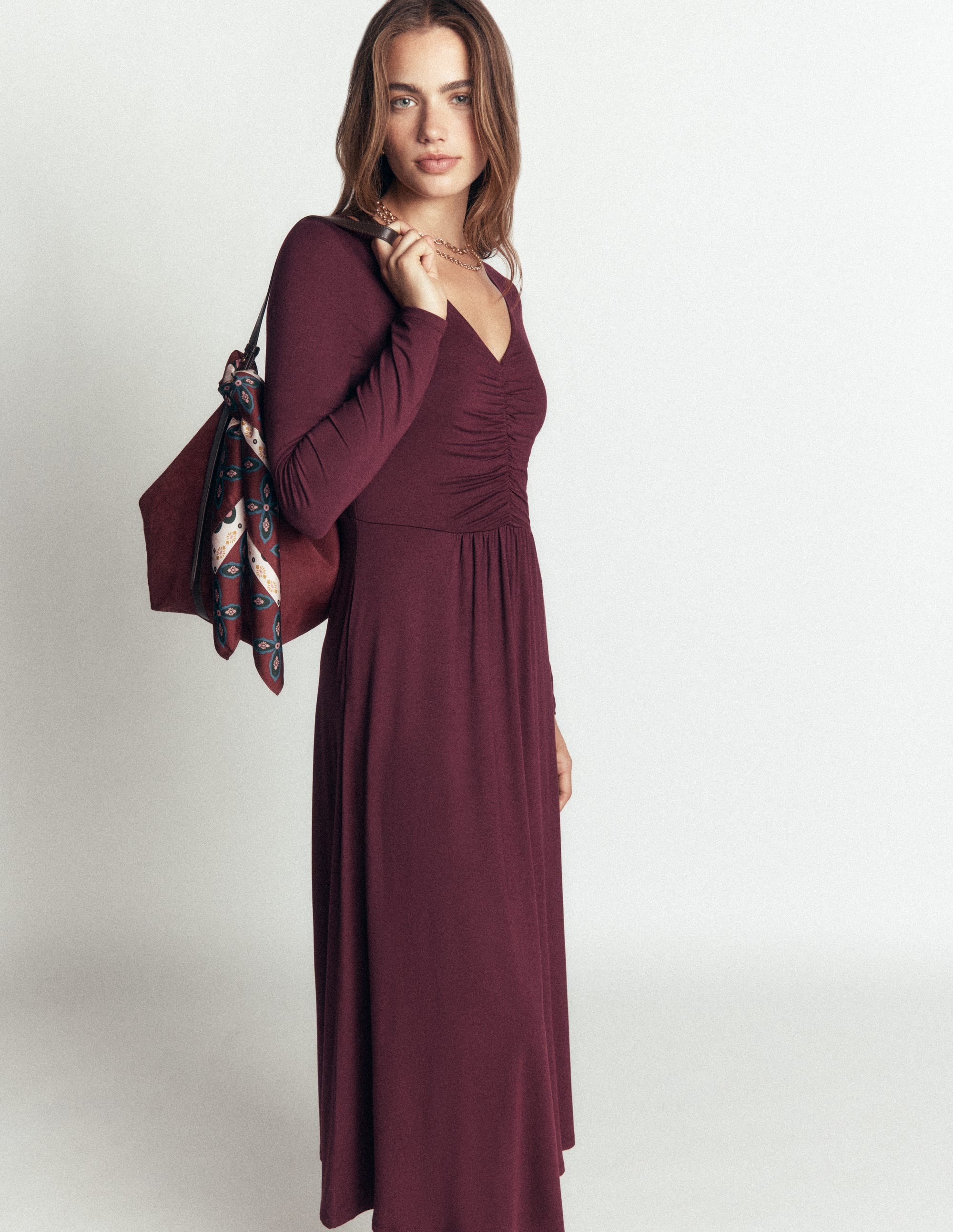 Jasmine Ruched Jersey Dress-Winetasting - Image 4