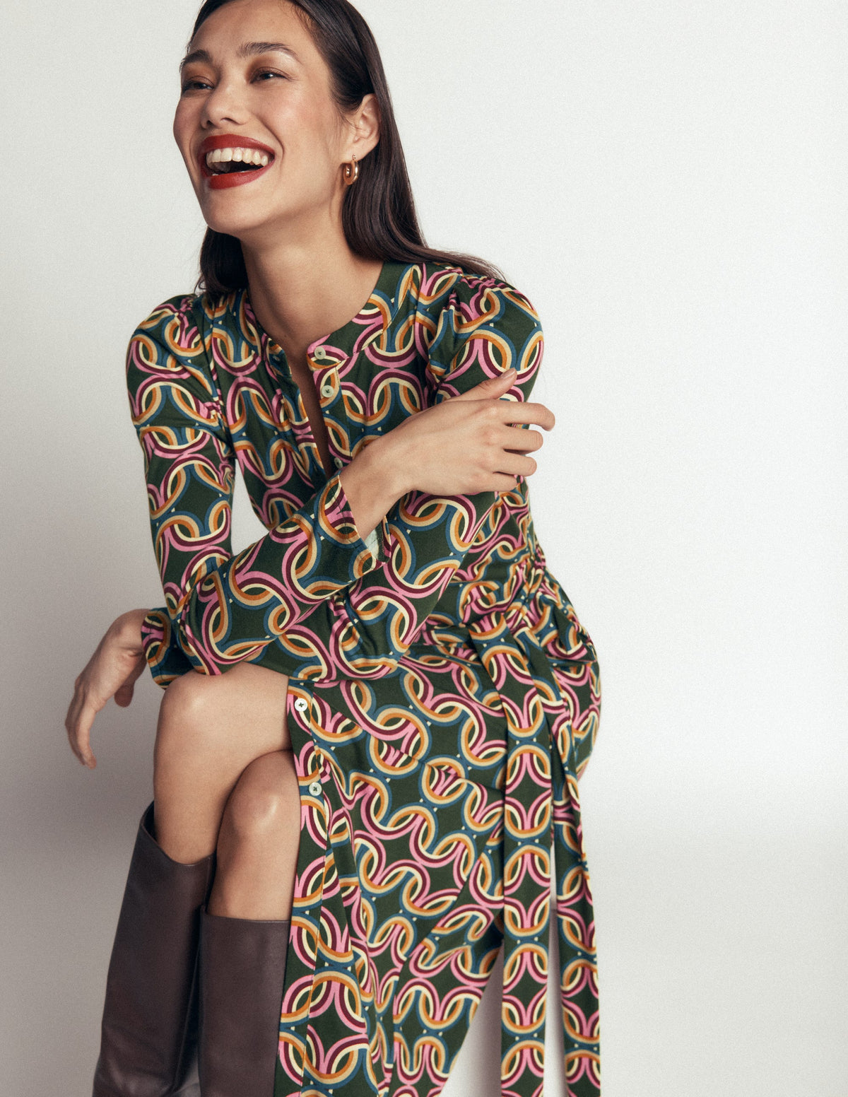 Honor Column Jersey Midi Dress-Duffle Bag, Geo Parade - Image 1