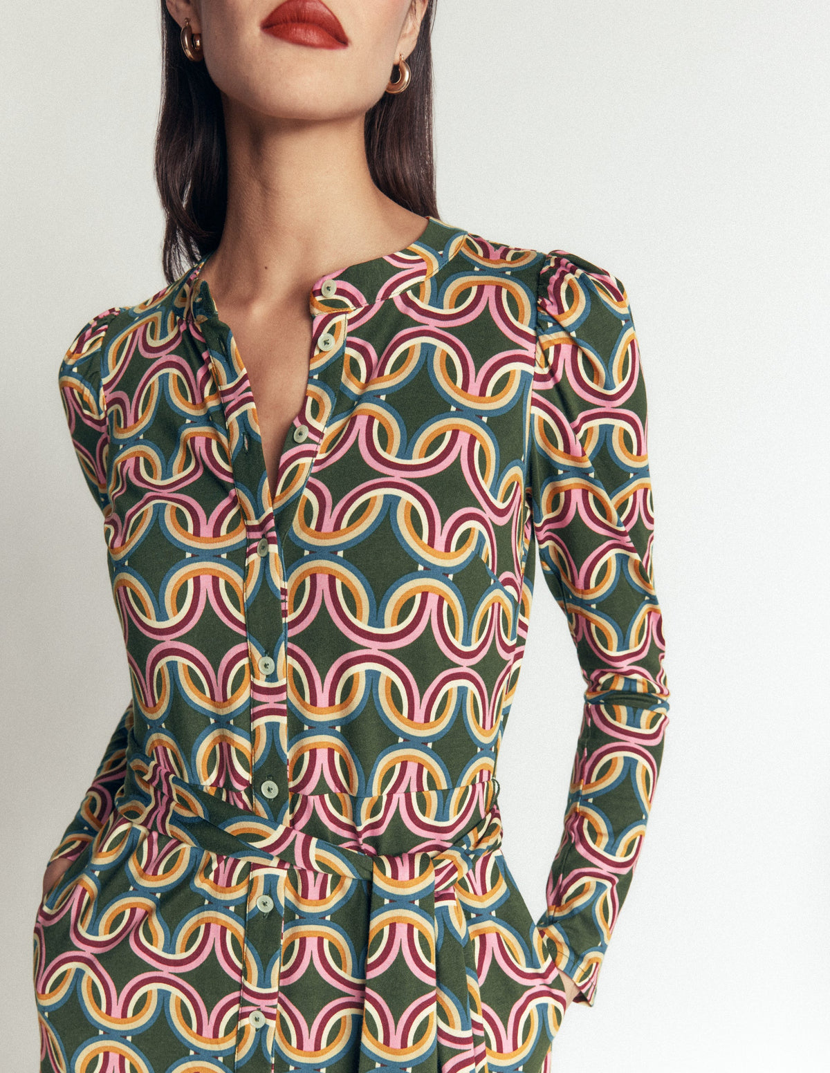Honor Column Jersey Midi Dress-Duffle Bag, Geo Parade - Image 2