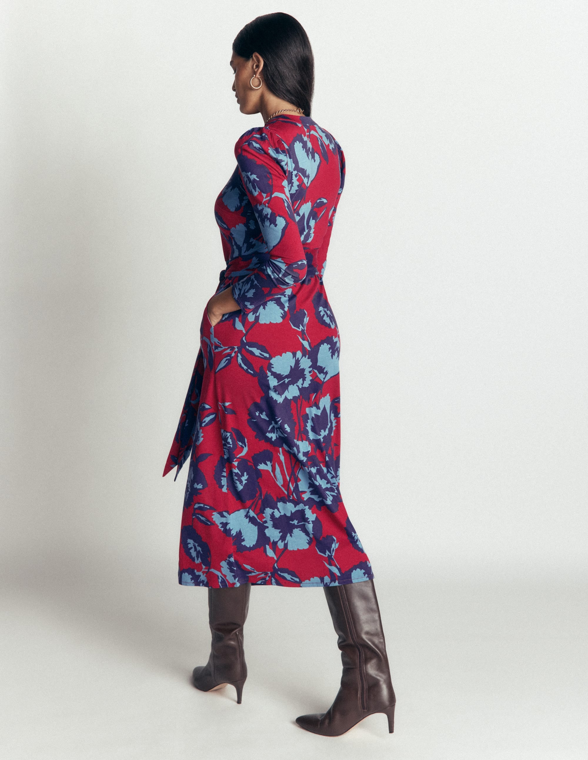 Honor Column Jersey Midi Dress-Crimson Red, Forest Breeze - Image 4