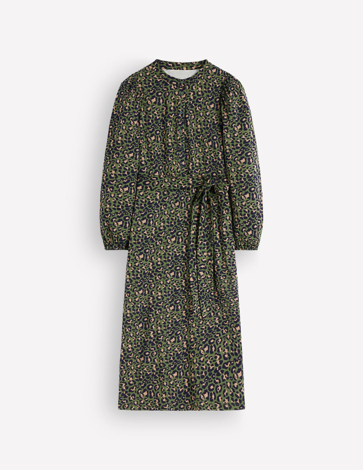 Eli Belted Jersey Midi Dress-Brunswick Green, Leopard-5