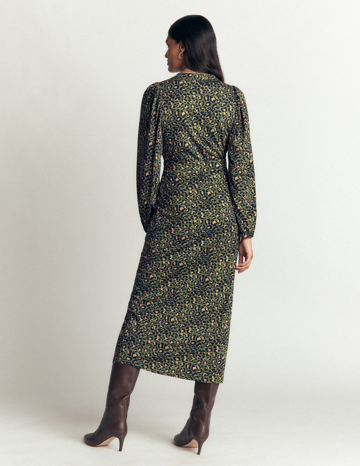 Eli Belted Jersey Midi Dress-Brunswick Green, Leopard-3