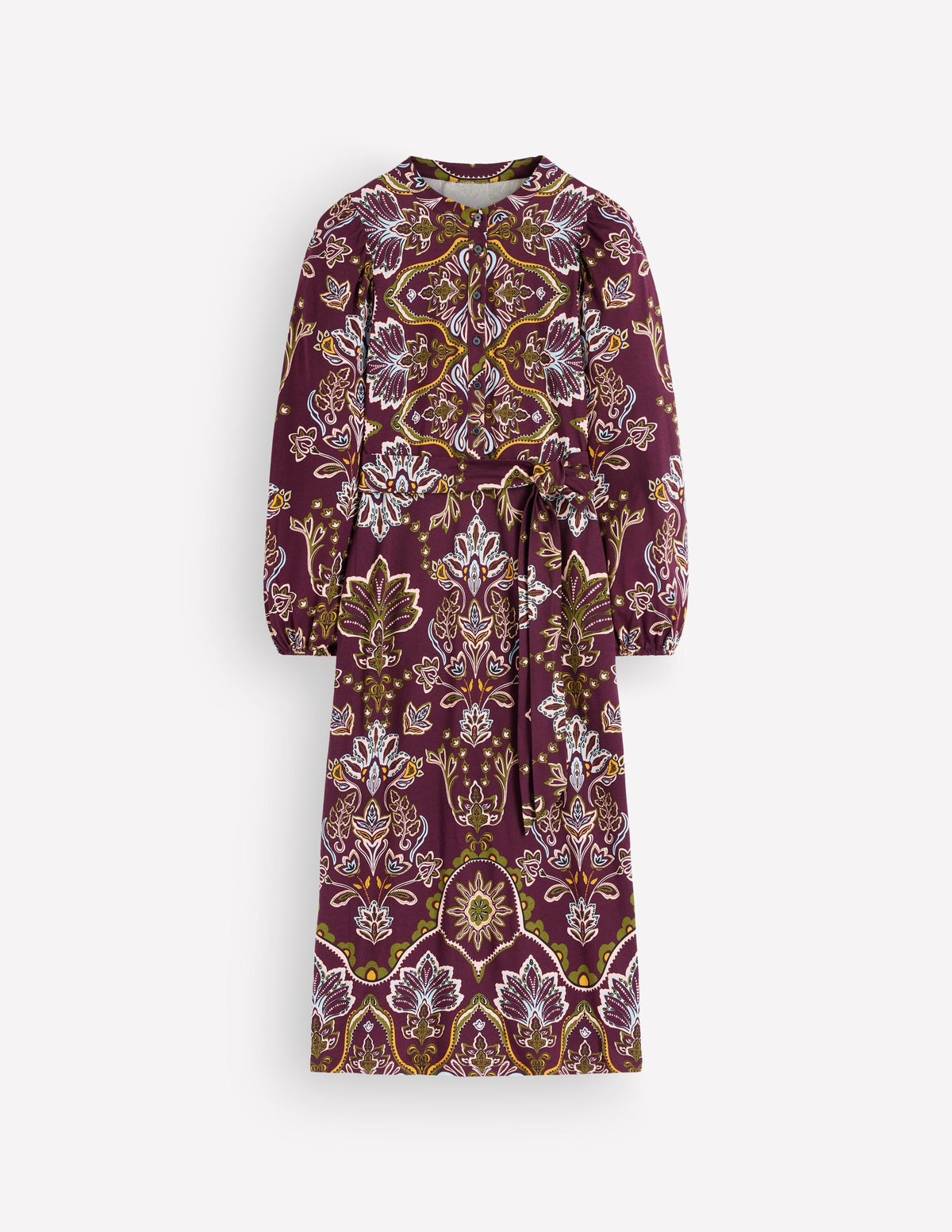 Eli Belted Jersey Midi Dress-Dark Cherry, Enchanted Flora - Image 6