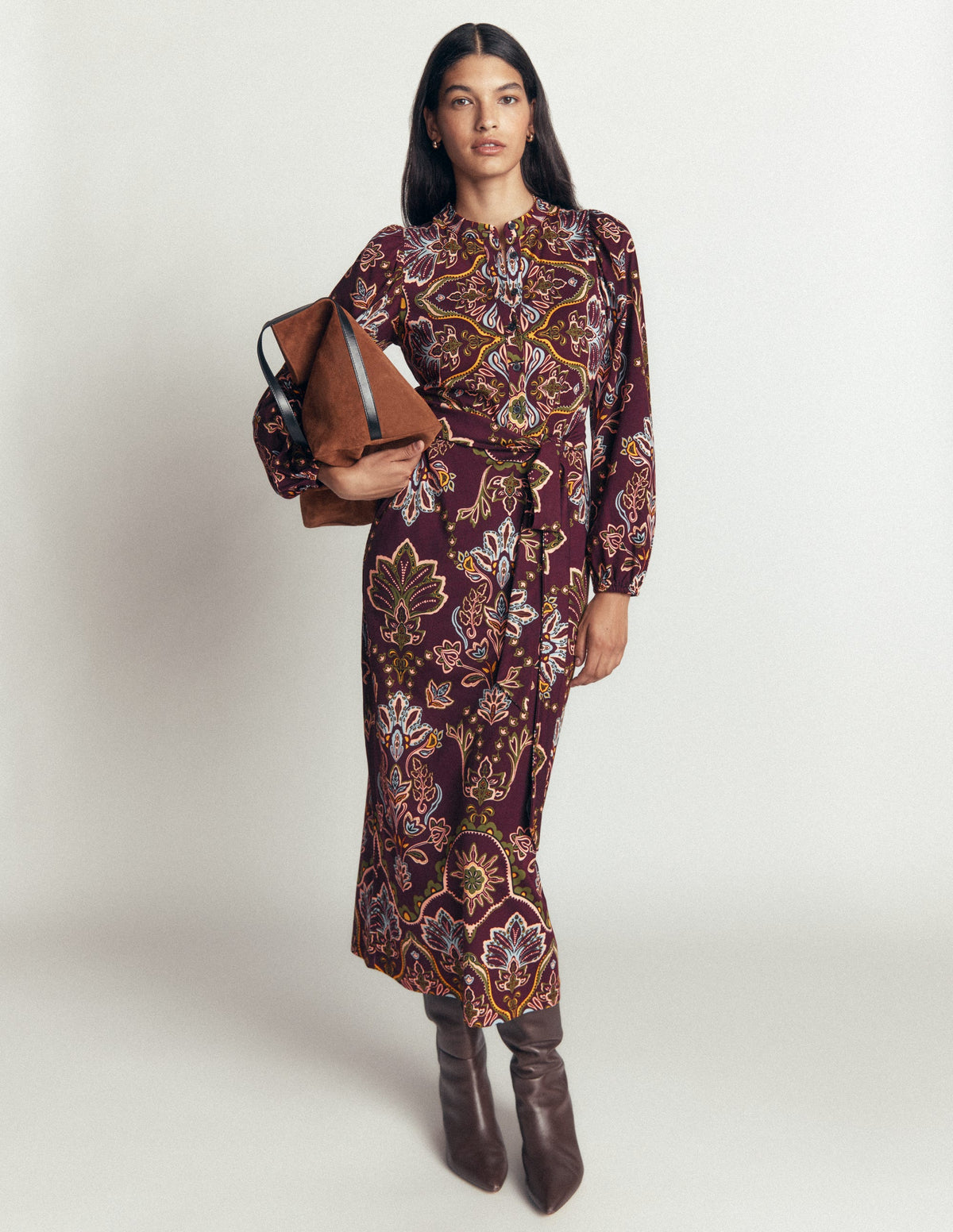 Eli Belted Jersey Midi Dress-Dark Cherry, Enchanted Flora-5