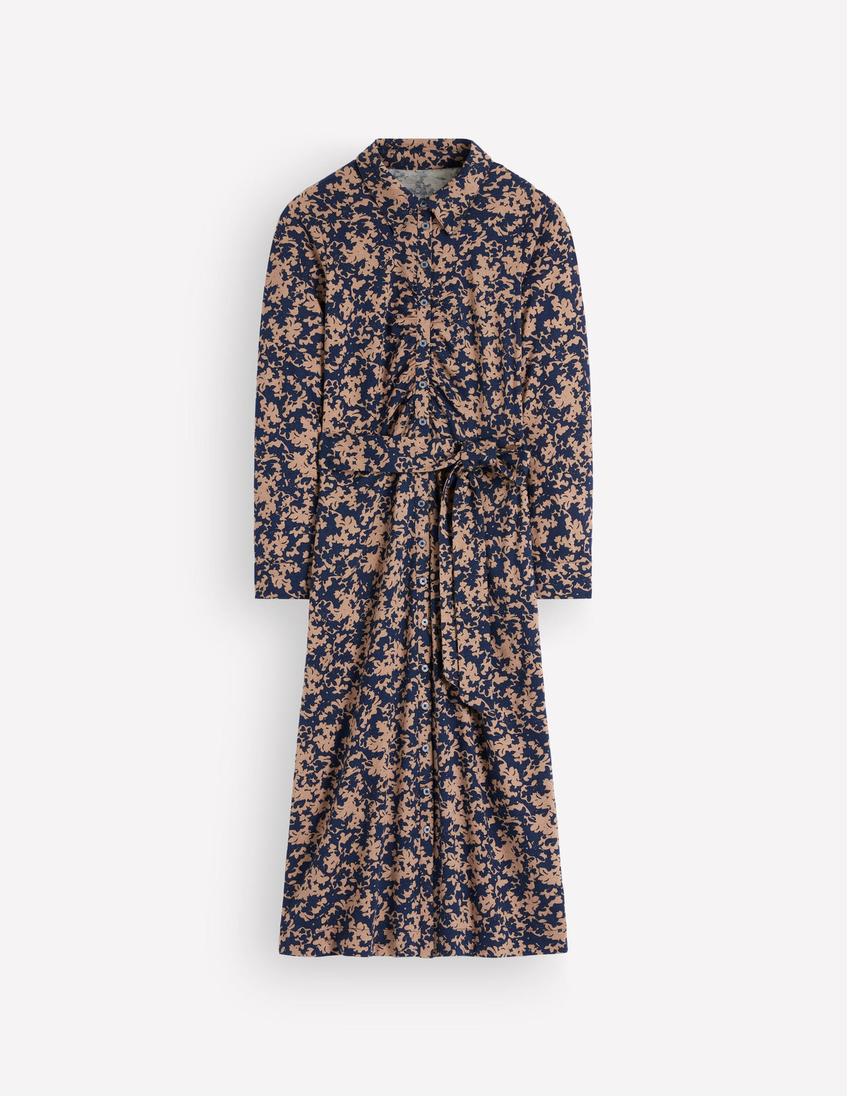 Ruched Jersey Shirt Dress-Cool Cocoa, Sprayed Leaf-5