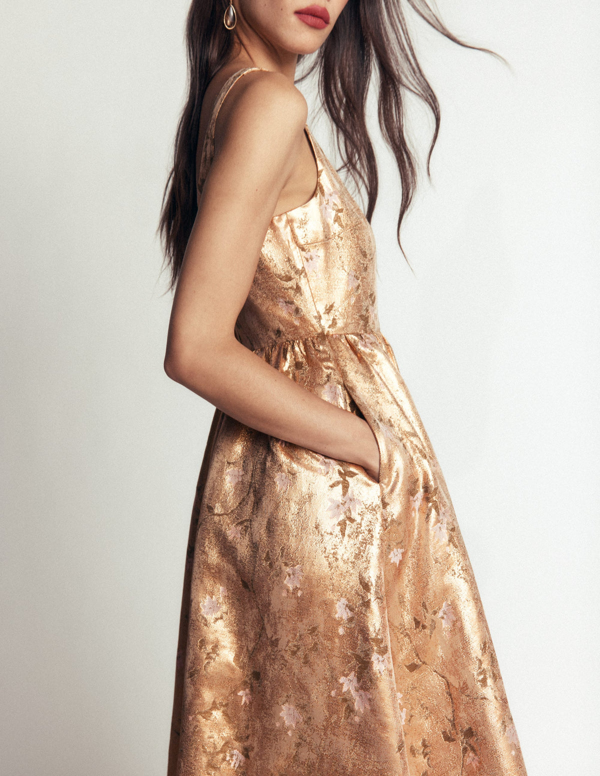Scoop Neck Fit and Flare Dress-Gold Jacquard-6