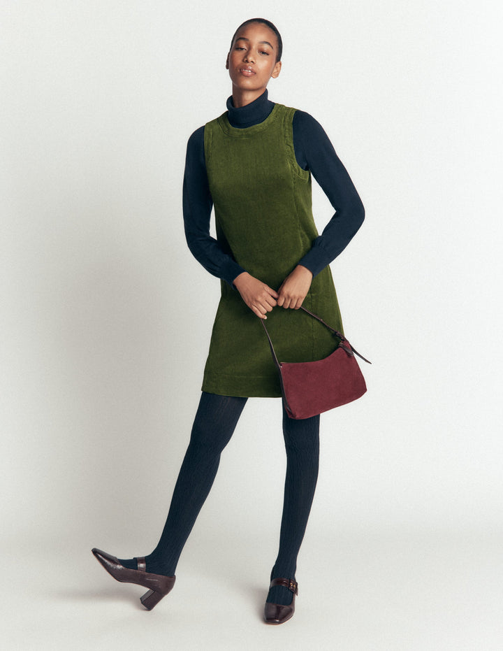Lou Cord Shift Dress-Forest Green