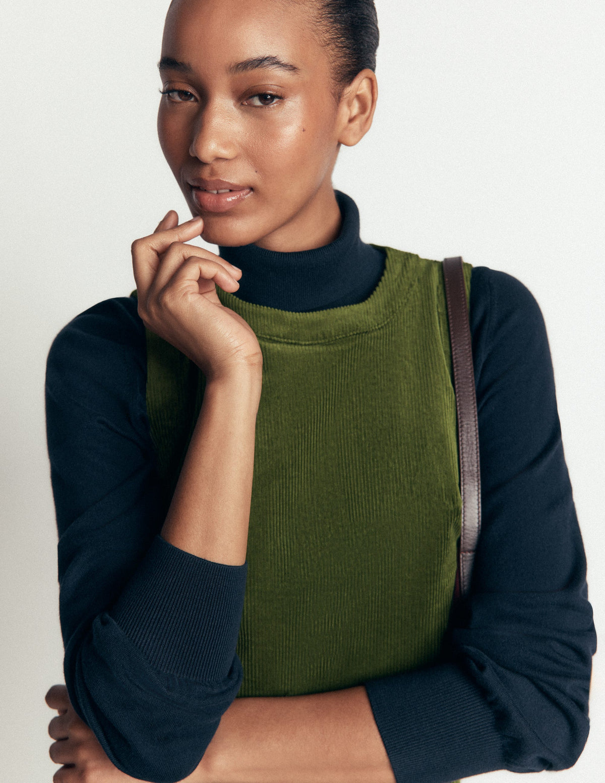 Lou Cord Shift Dress-Forest Green-2