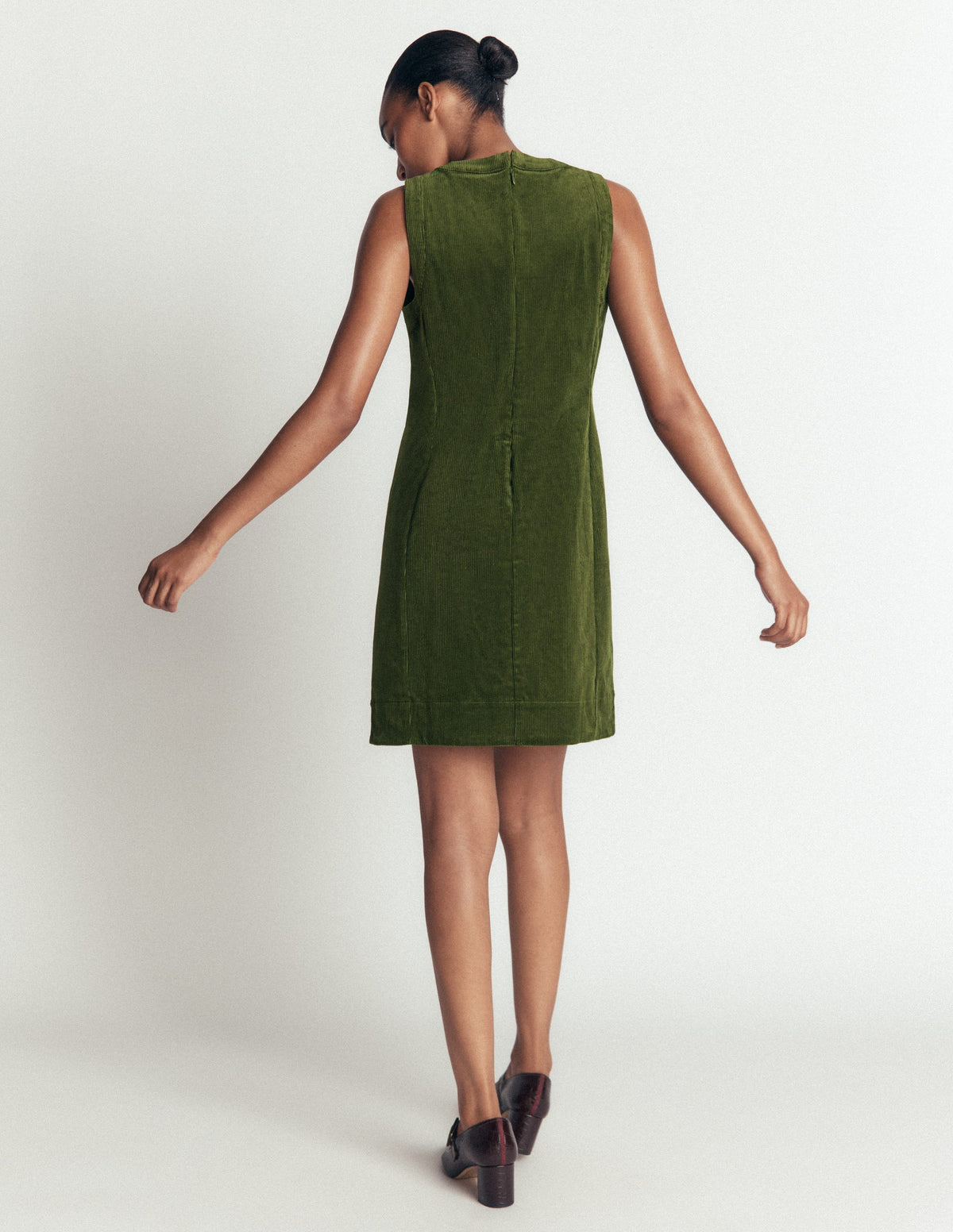 Lou Cord Shift Dress-Forest Green-5