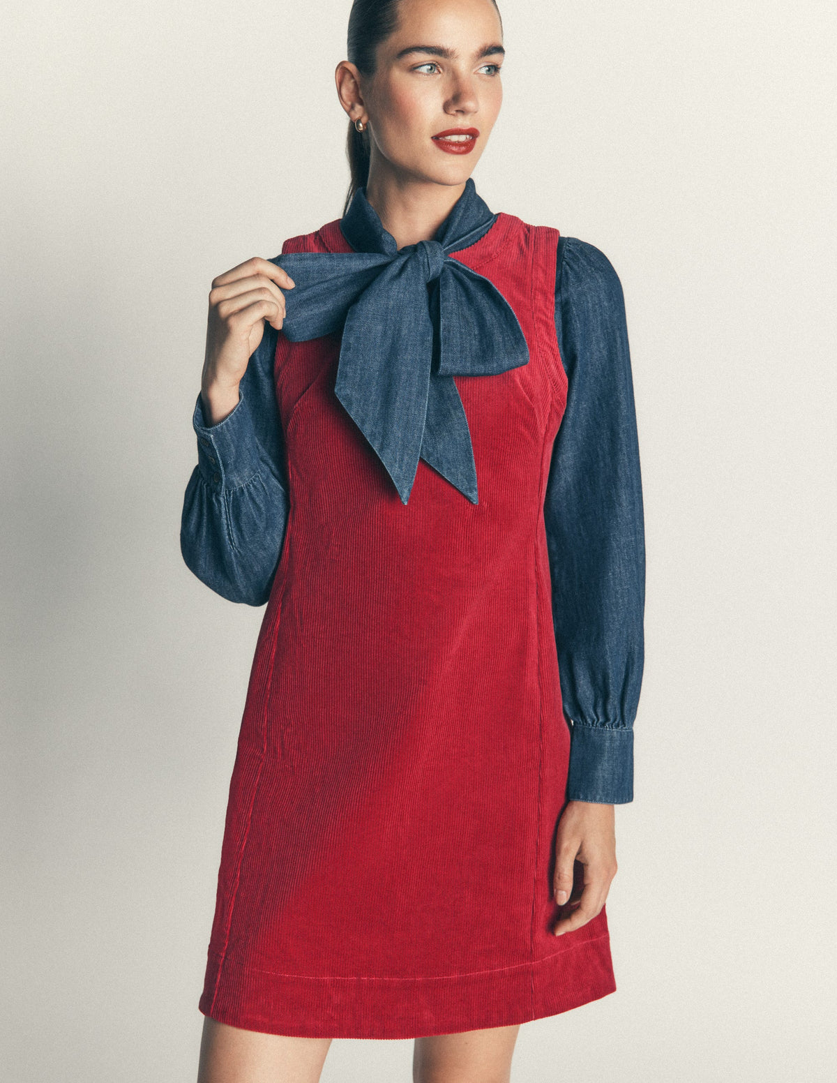 Lou Cord Shift Dress-Crimson Red - Image 5