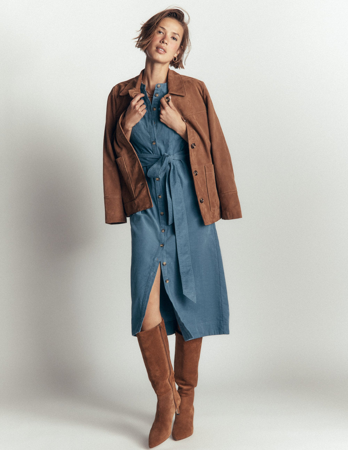 Louise Cord Midi Shirt Dress-Storm Blue - Image 5