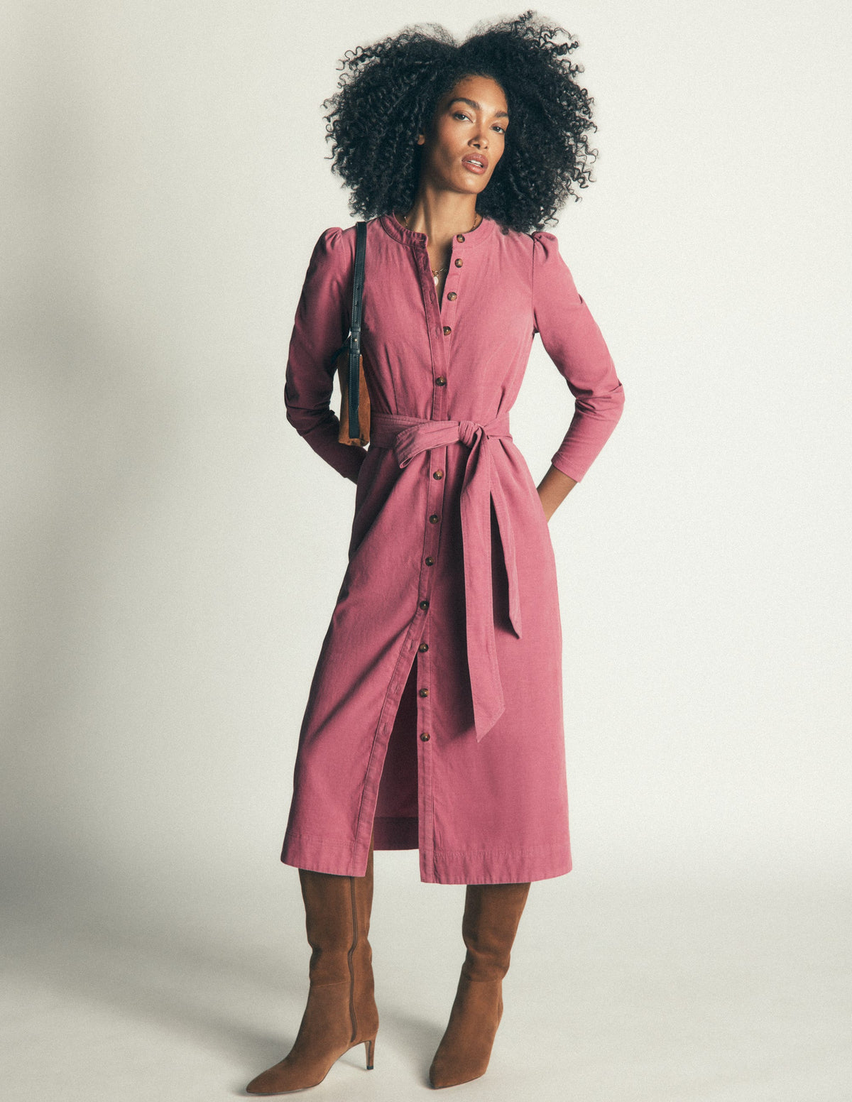 Louise Cord Midi Shirt Dress-Pink Heather - Image 1