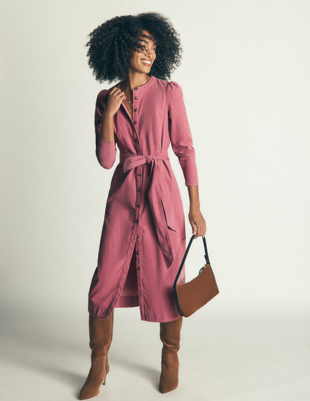 Louise Cord Midi Shirt Dress-Pink Heather - Image 2