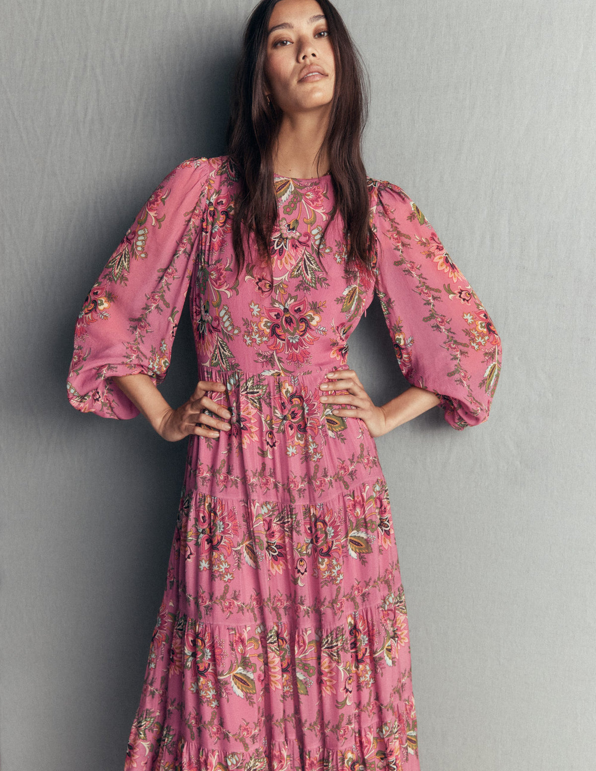 Multi Tiered Maxi Dress-Pink Heather, Frosted Flora-4