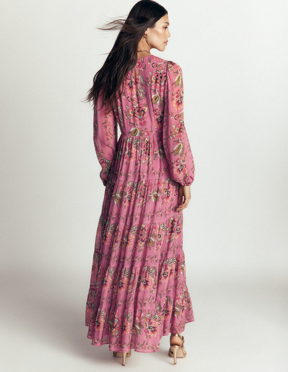 Multi Tiered Maxi Dress-Pink Heather, Frosted Flora-5