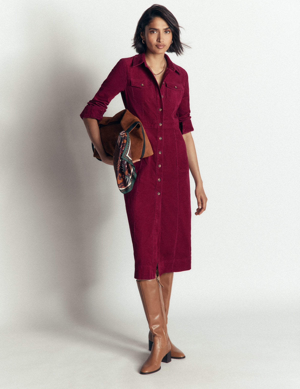 Fleur Cord Midi Dress-Ruby Red-2