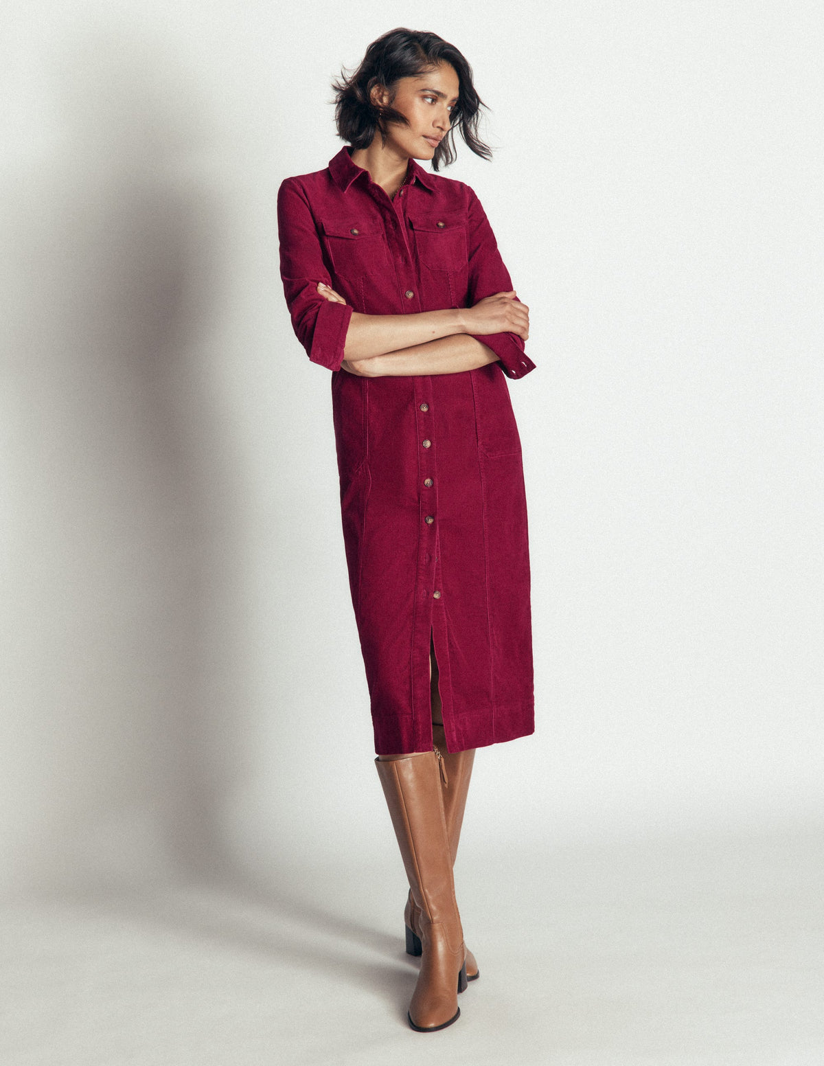 Fleur Cord Midi Dress-Ruby Red - Image 4
