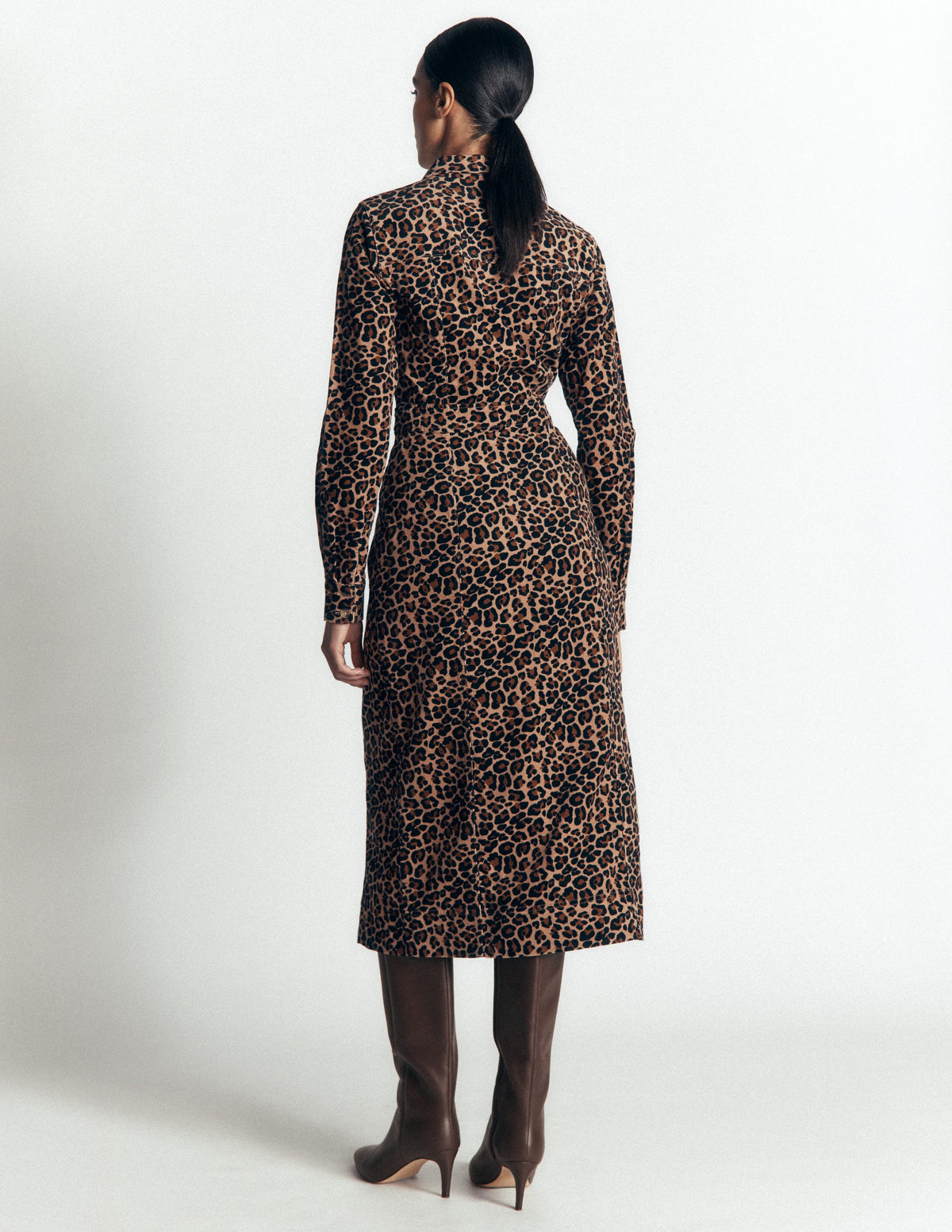 Fleur Cord Midi Dress-Brown, Leopard Fields-3