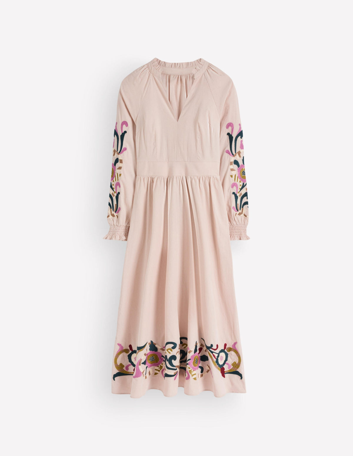 Smocked Cord Midi Dress-Almond Peach, Embroidery - Image 6