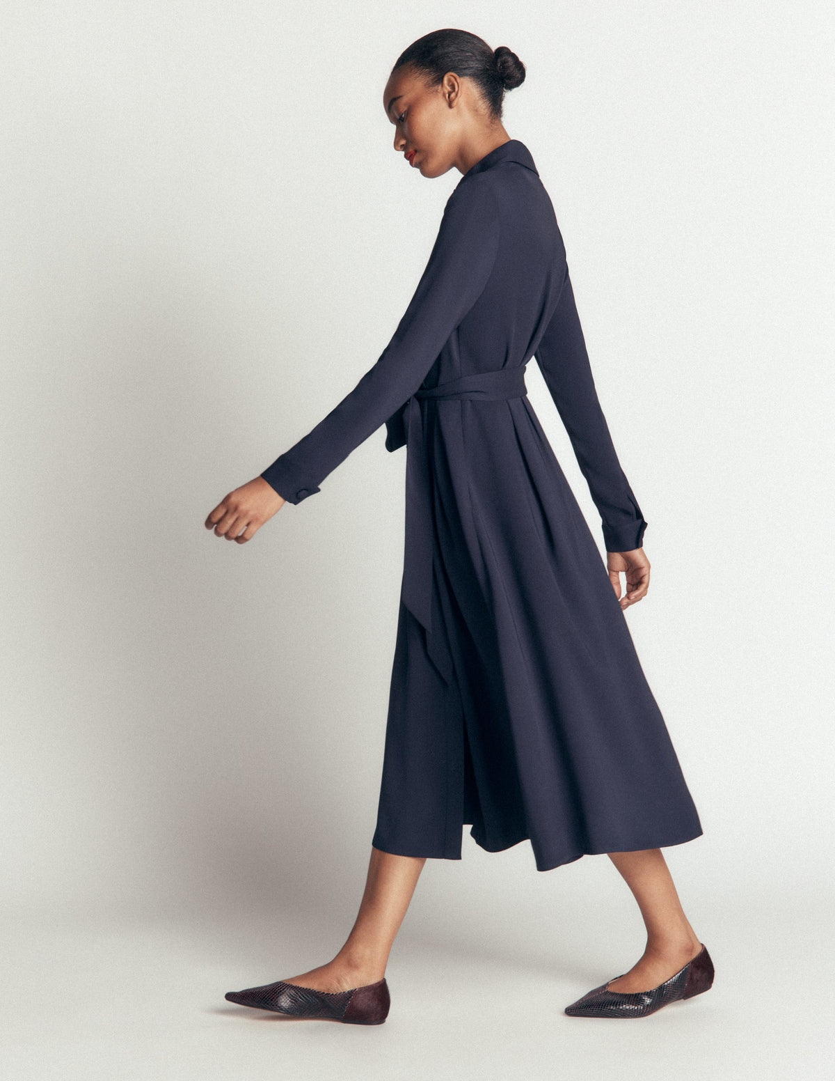 Kate Pleated Shirt Dress-Navy-5