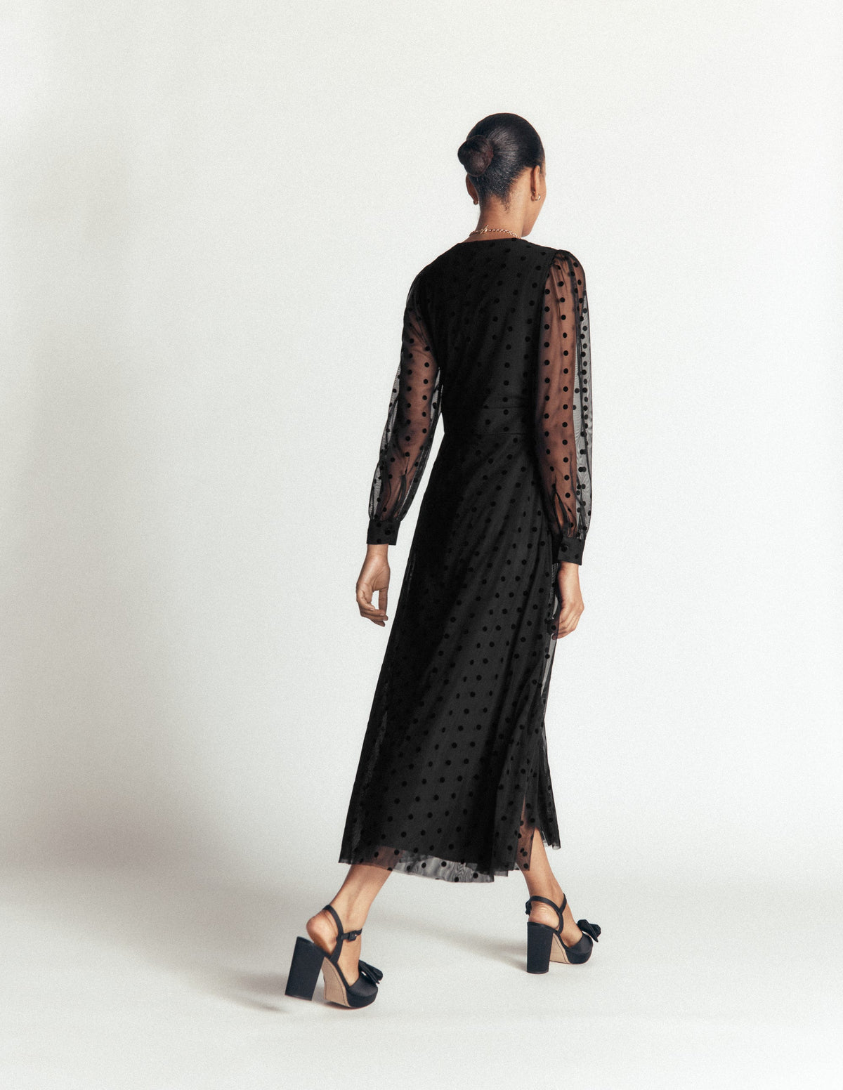 Pleated Tulle Midi Dress-Black - Image 3