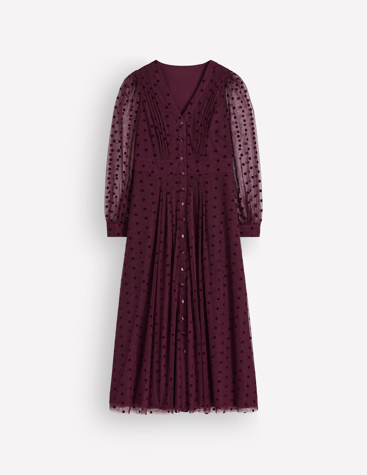 Pleated Tulle Midi Dress-Dark Cherry-7