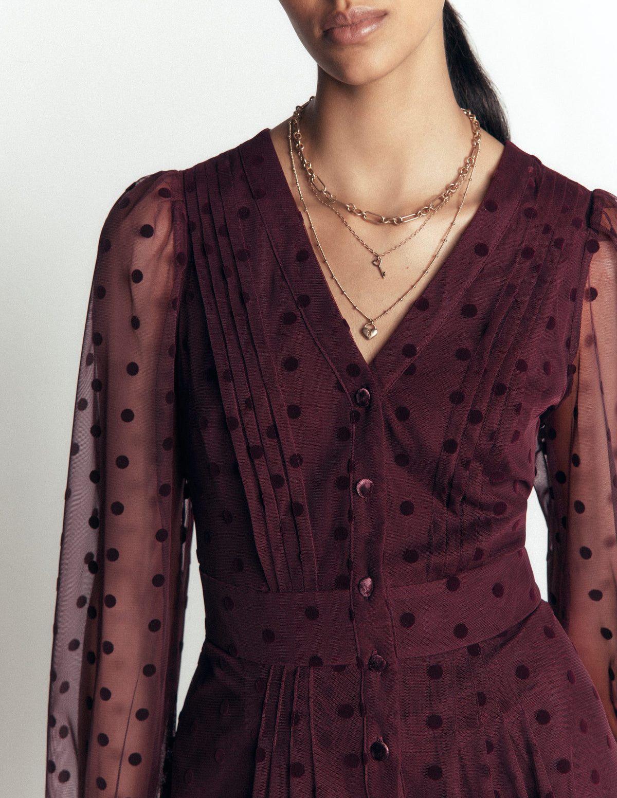 Pleated Tulle Midi Dress-Dark Cherry - Image 3