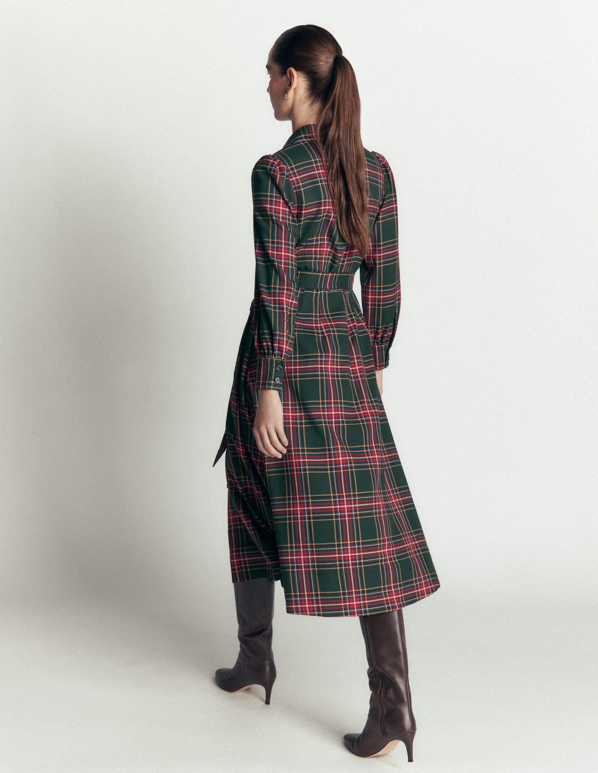 Maeve Check Midi Shirt Dress-Green, Navy and Red Check-5
