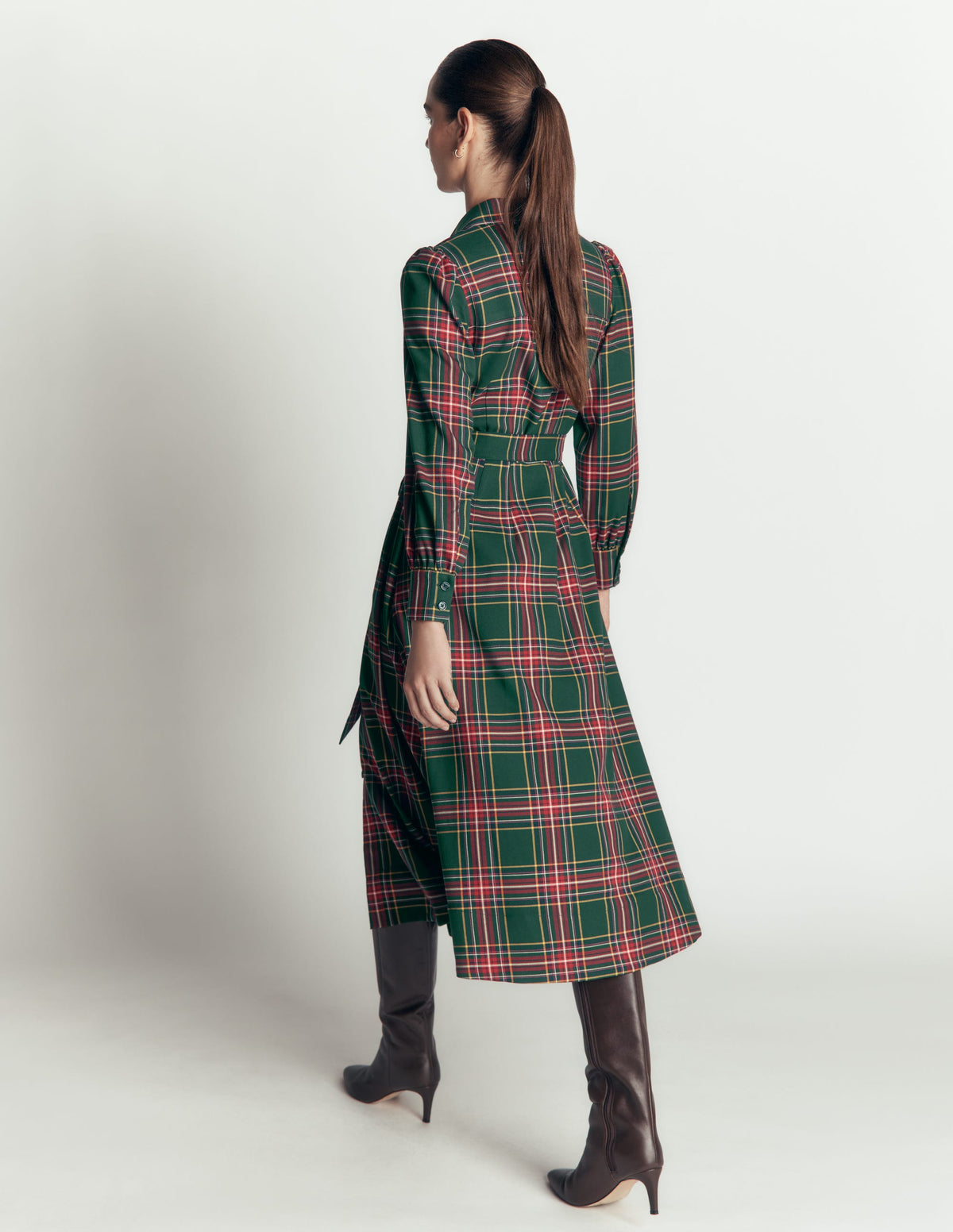 Maeve Check Midi Shirt Dress-Green, Navy and Red Check - Image 3