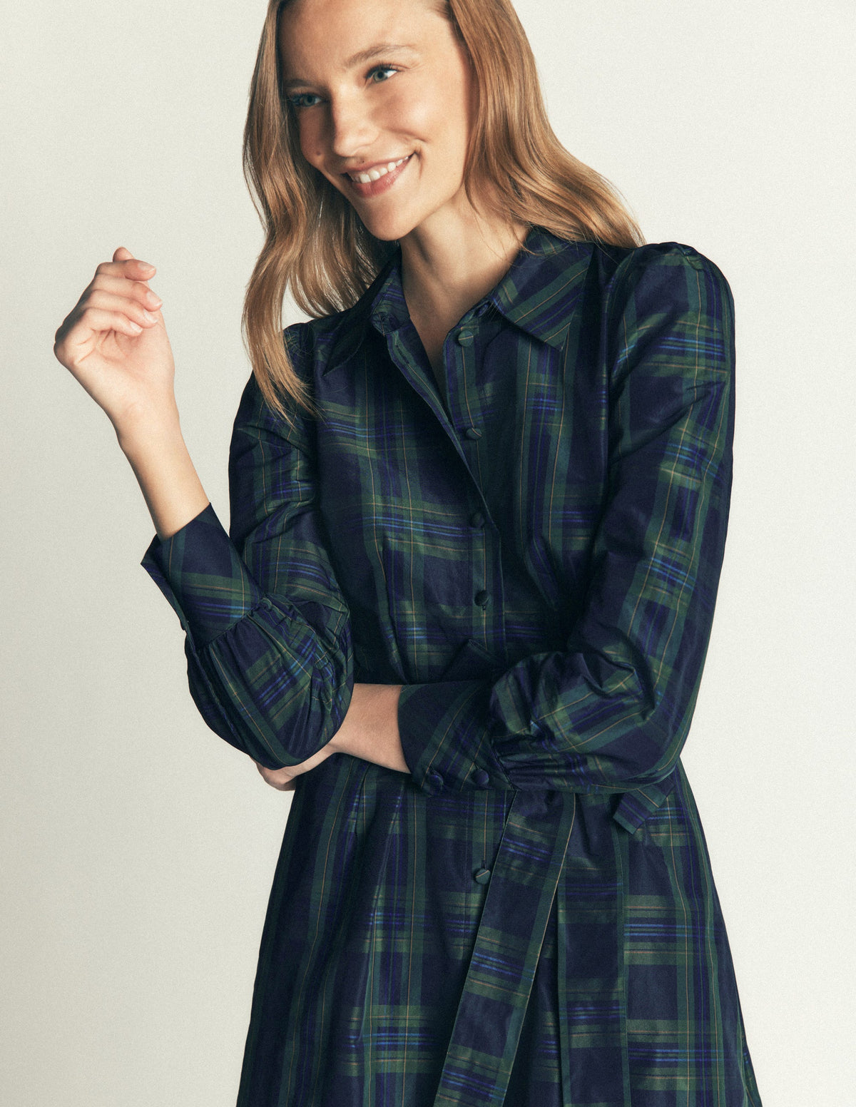 Maeve Occasion Shirt Dress-Navy, Green and Blue Check-4
