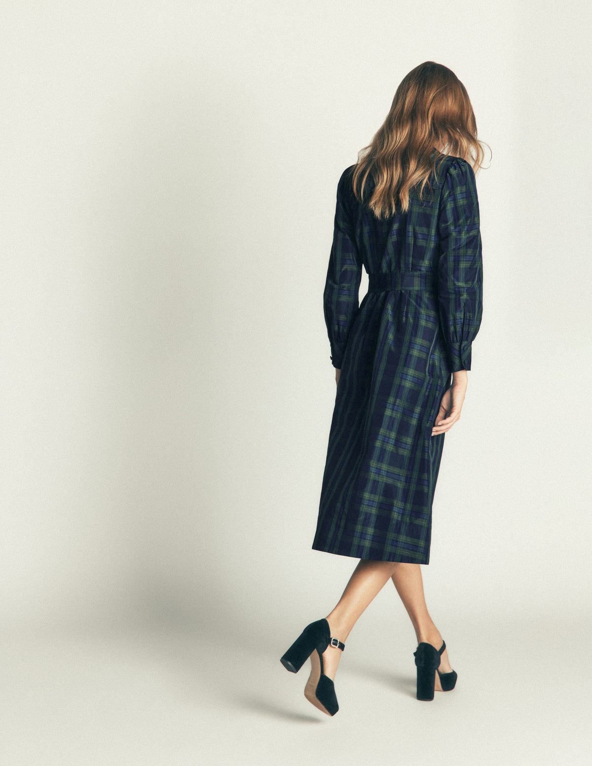 Maeve Occasion Shirt Dress-Navy, Green and Blue Check - Image 4