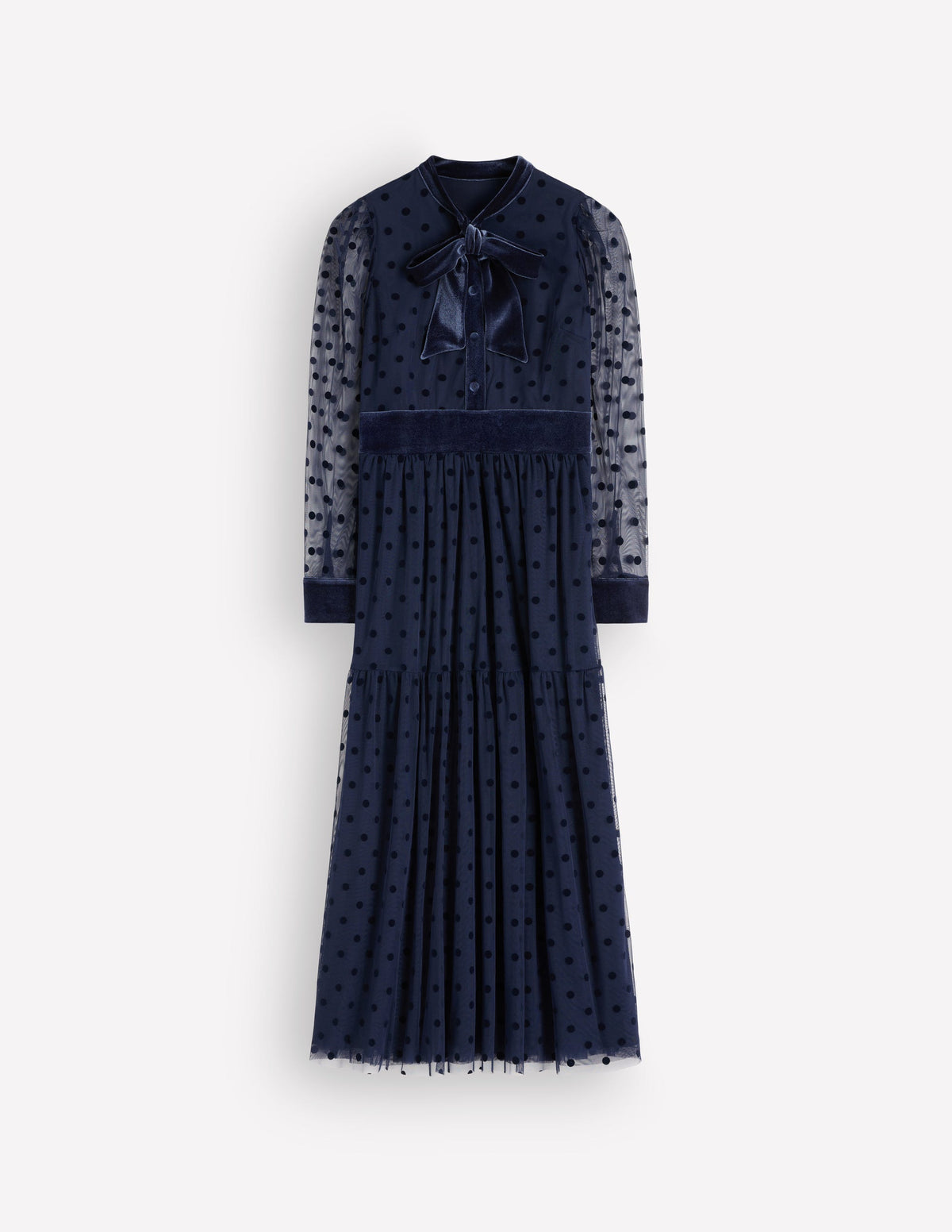 Tie Neck Tiered Tulle Dress-Navy-9