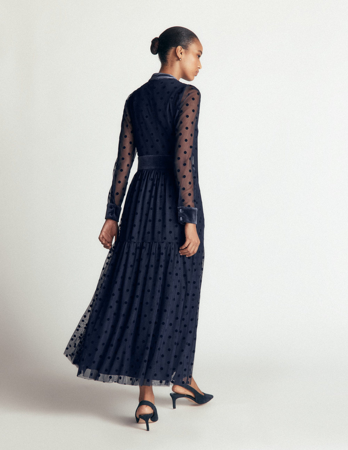Tie Neck Tiered Tulle Dress-Navy-5