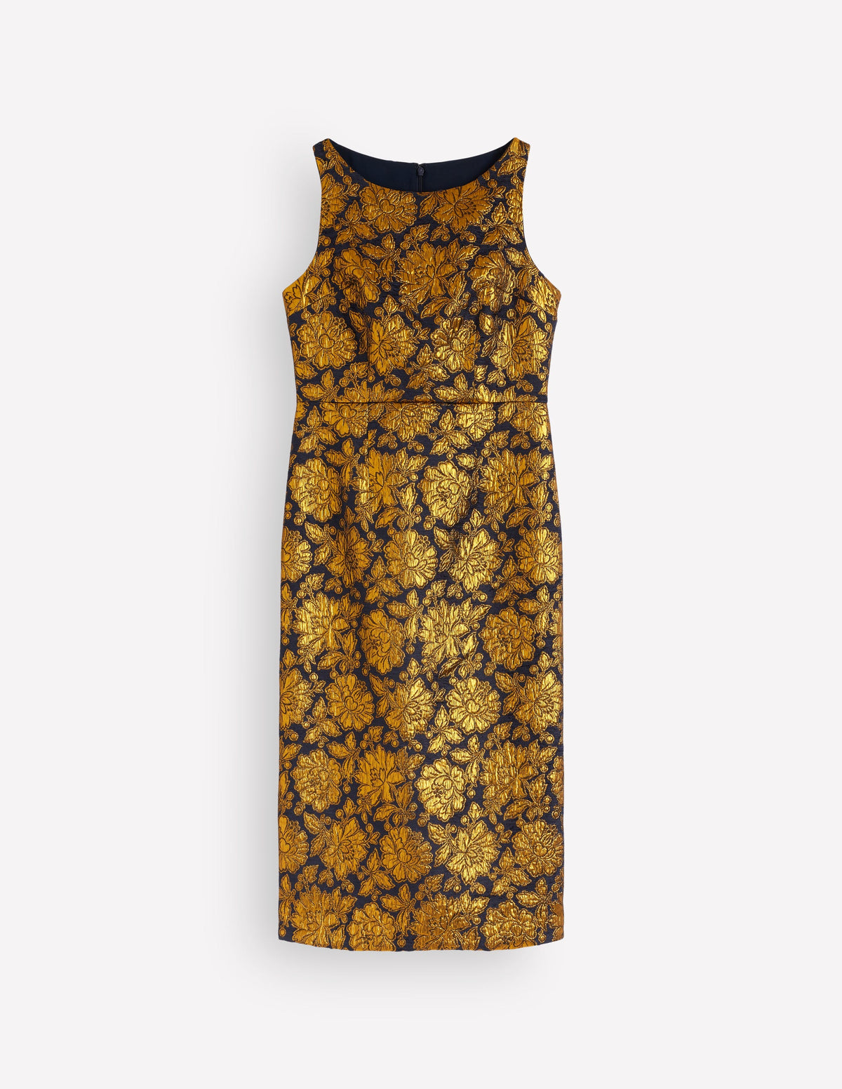 Jacquard Boat Neck Dress-Gold Floral Jacquard-7