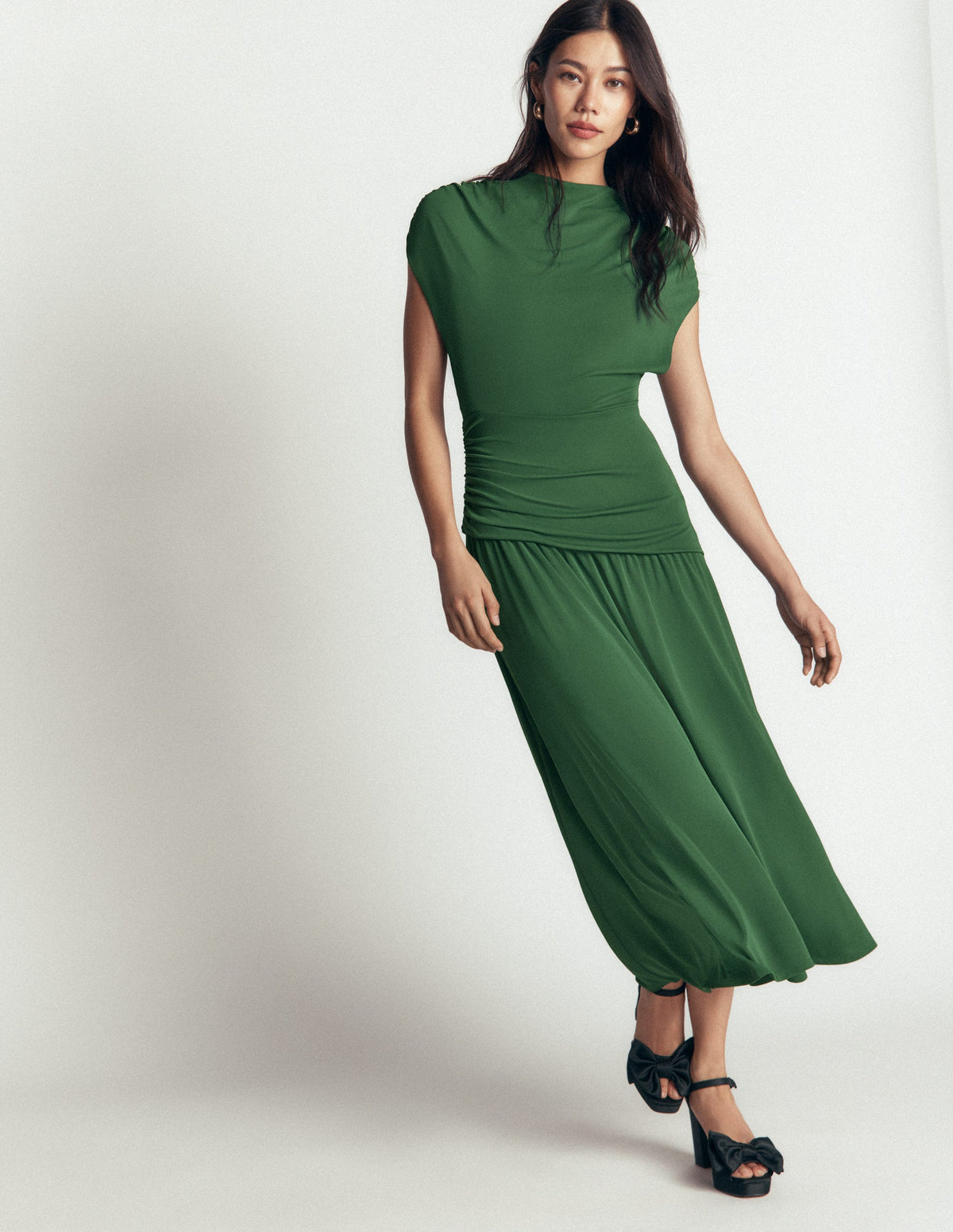 Drape Jersey Crepe Maxi Dress-Hunter Green-3