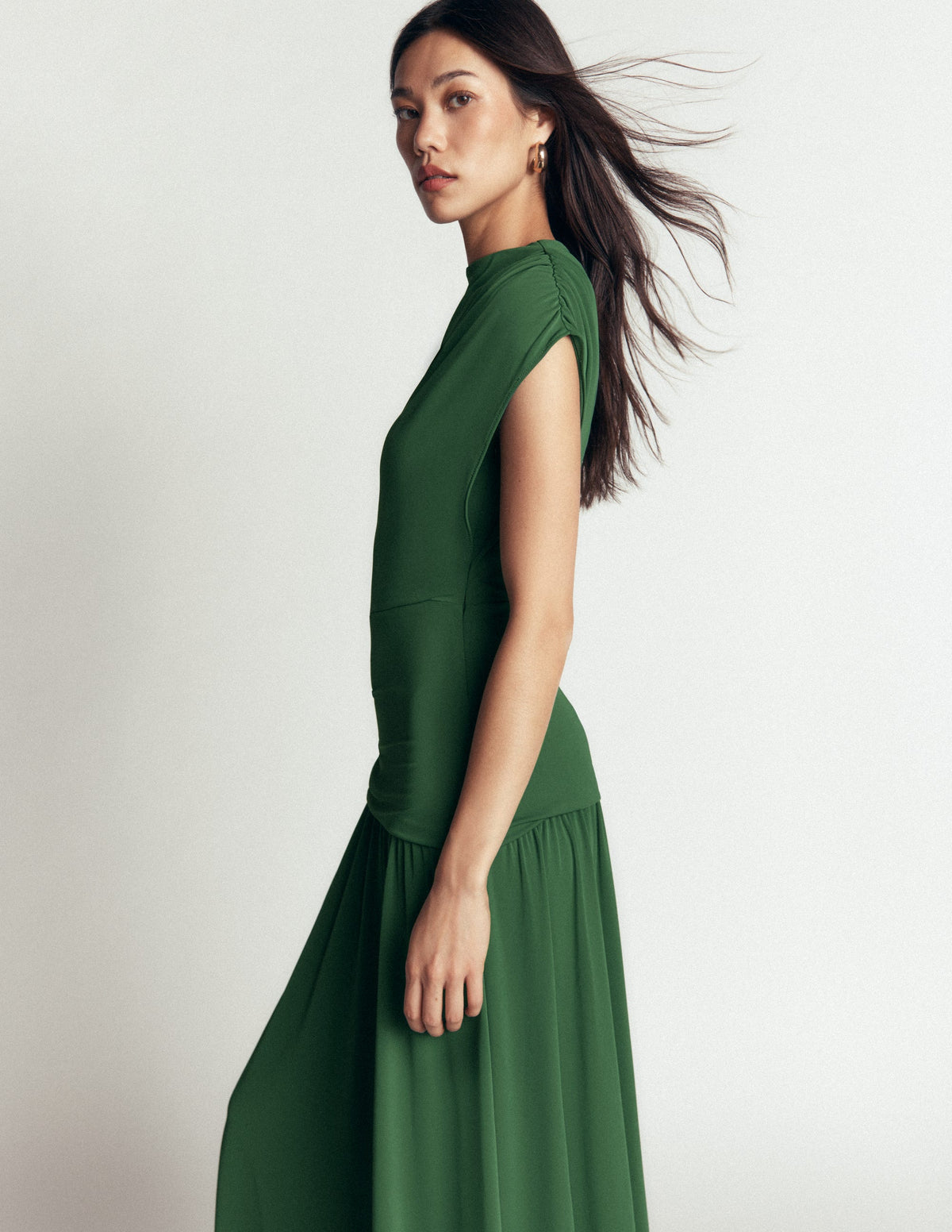 Drape Jersey Crepe Maxi Dress-Hunter Green - Image 7