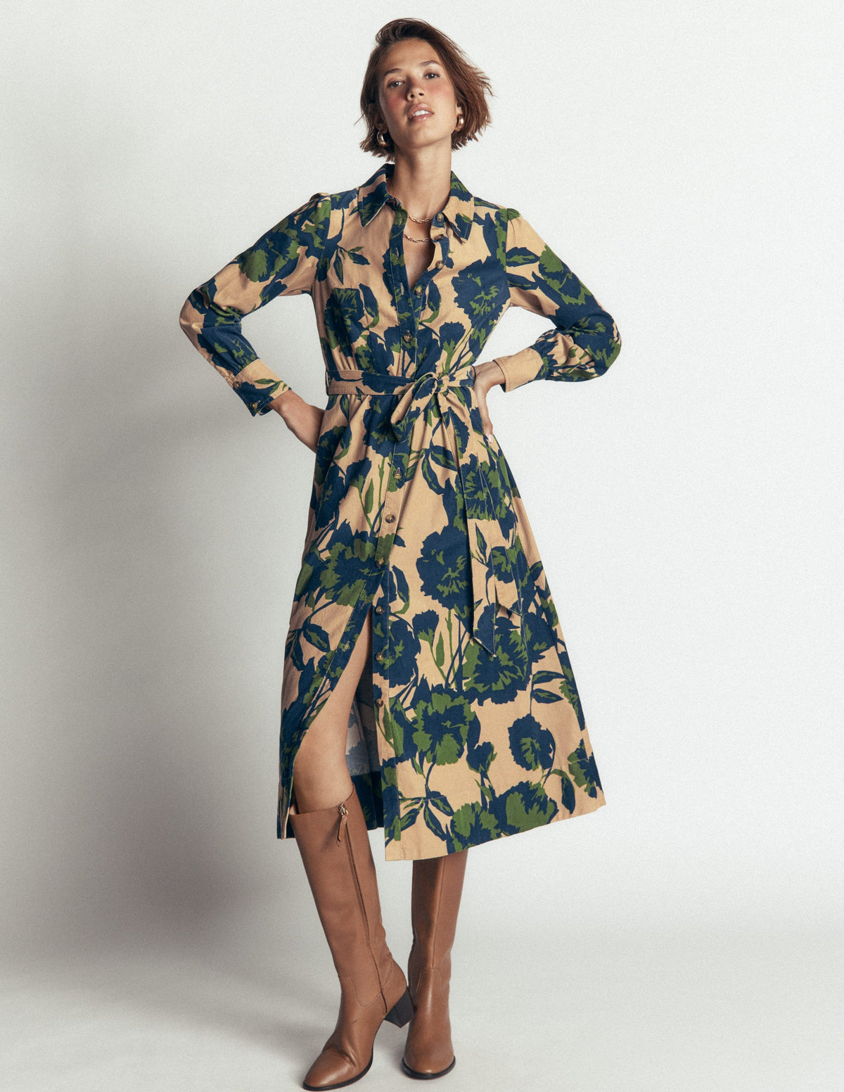 Maeve Cord Midi Shirt Dress-Cool Cocoa, Forest Breeze - Image 5