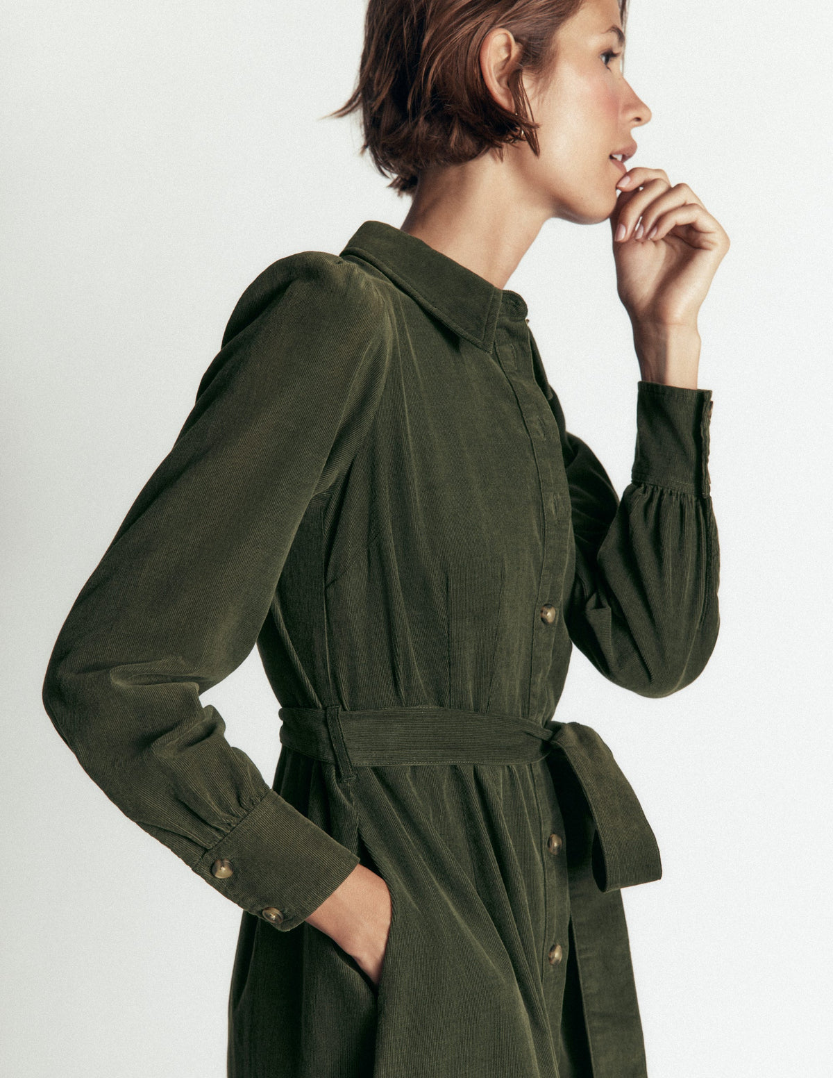 Maeve Cord Midi Shirt Dress-Forest Glade-2