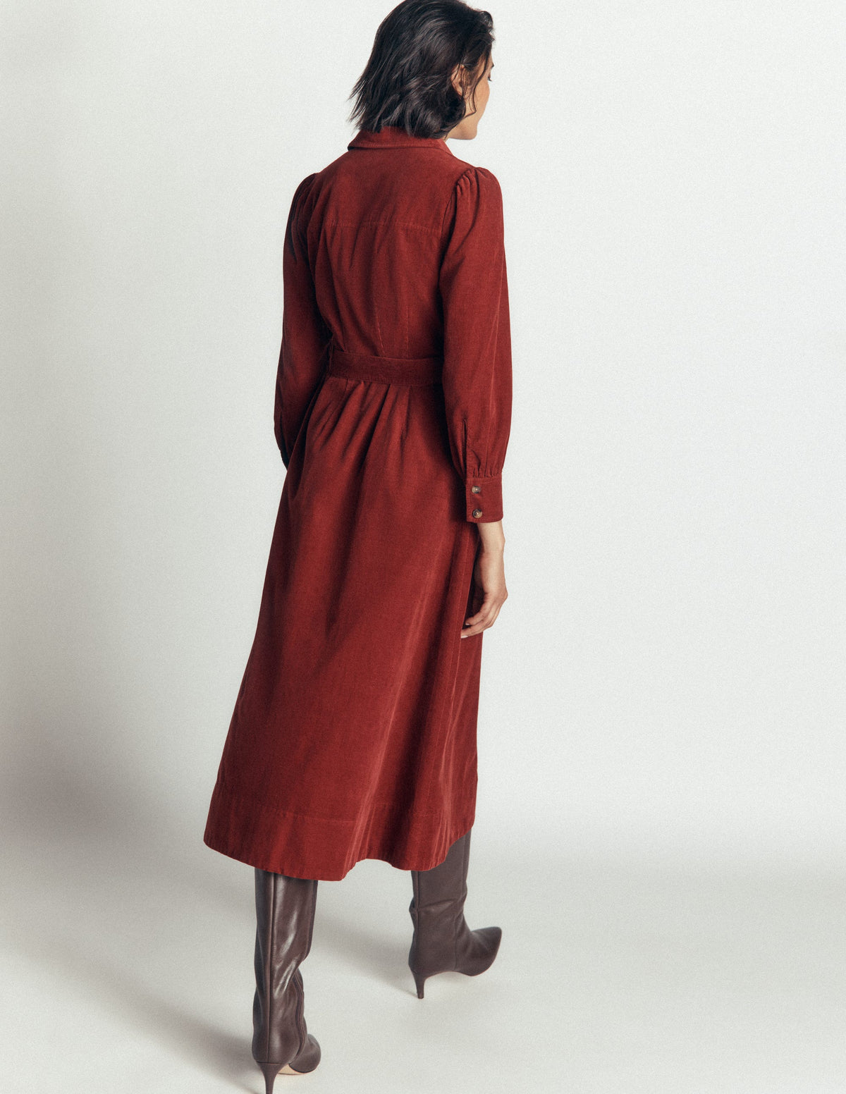 Maeve Cord Midi Shirt Dress-Spiced Apple-3
