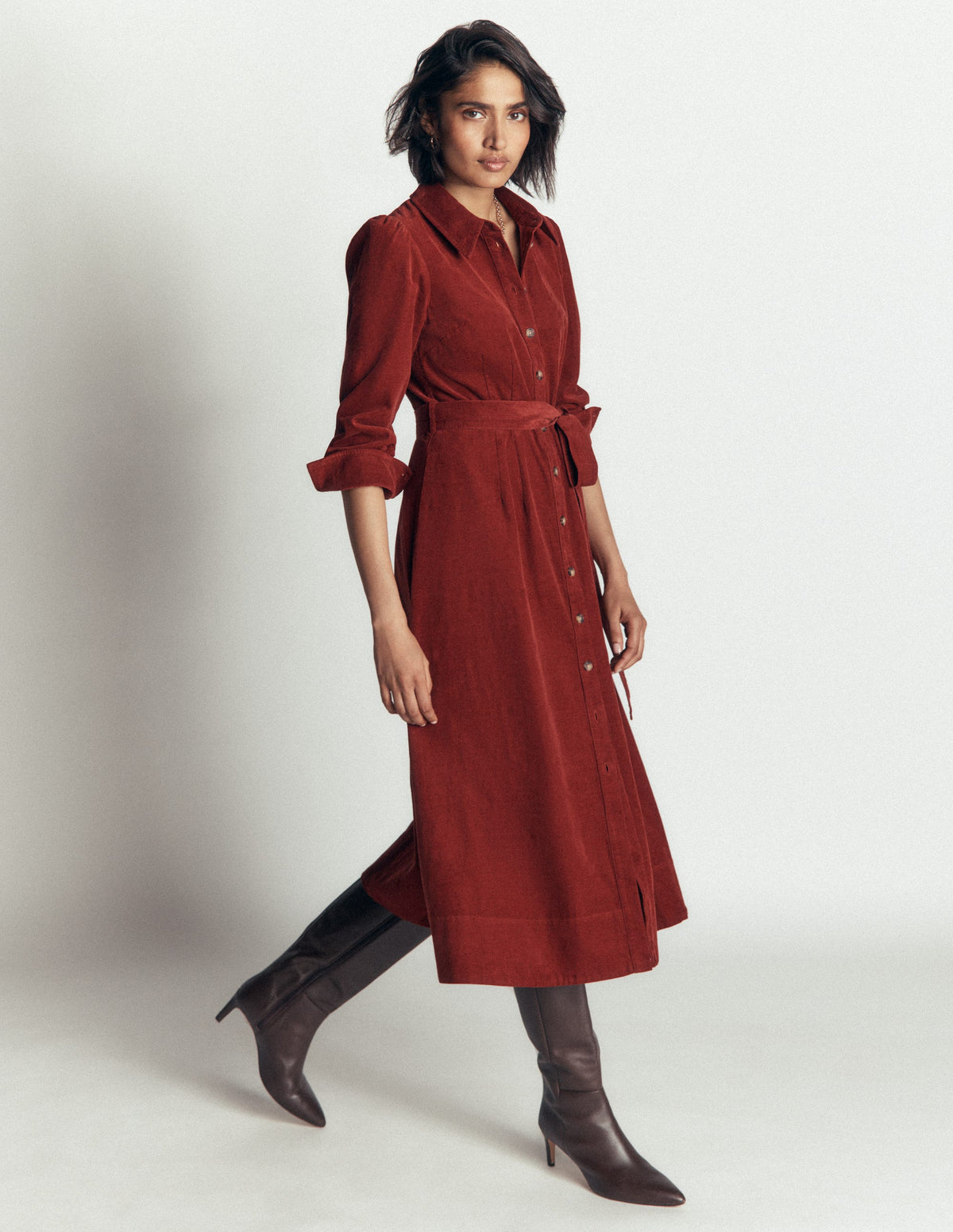 Maeve Cord Midi Shirt Dress-Spiced Apple-4