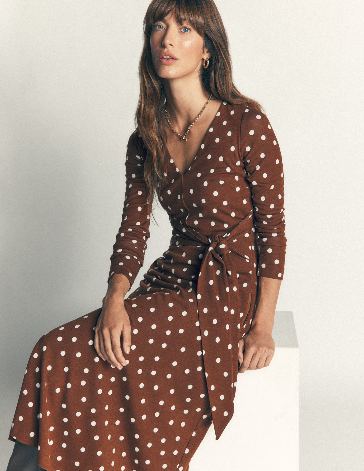 Tie Waist Ponte Dress-Raw Umber, Painted Dot - Image 5
