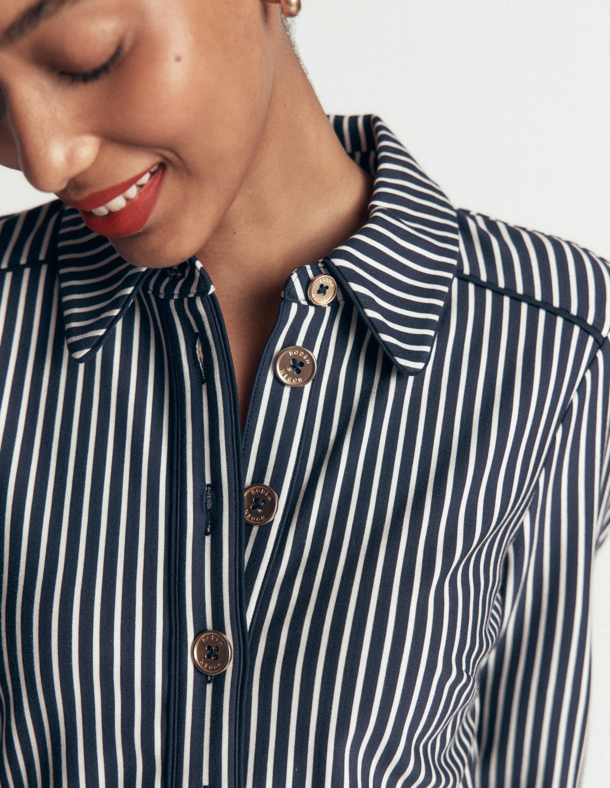 Etta Piping Detail Ponte Dress-Navy, Ivory Stripe - Image 2