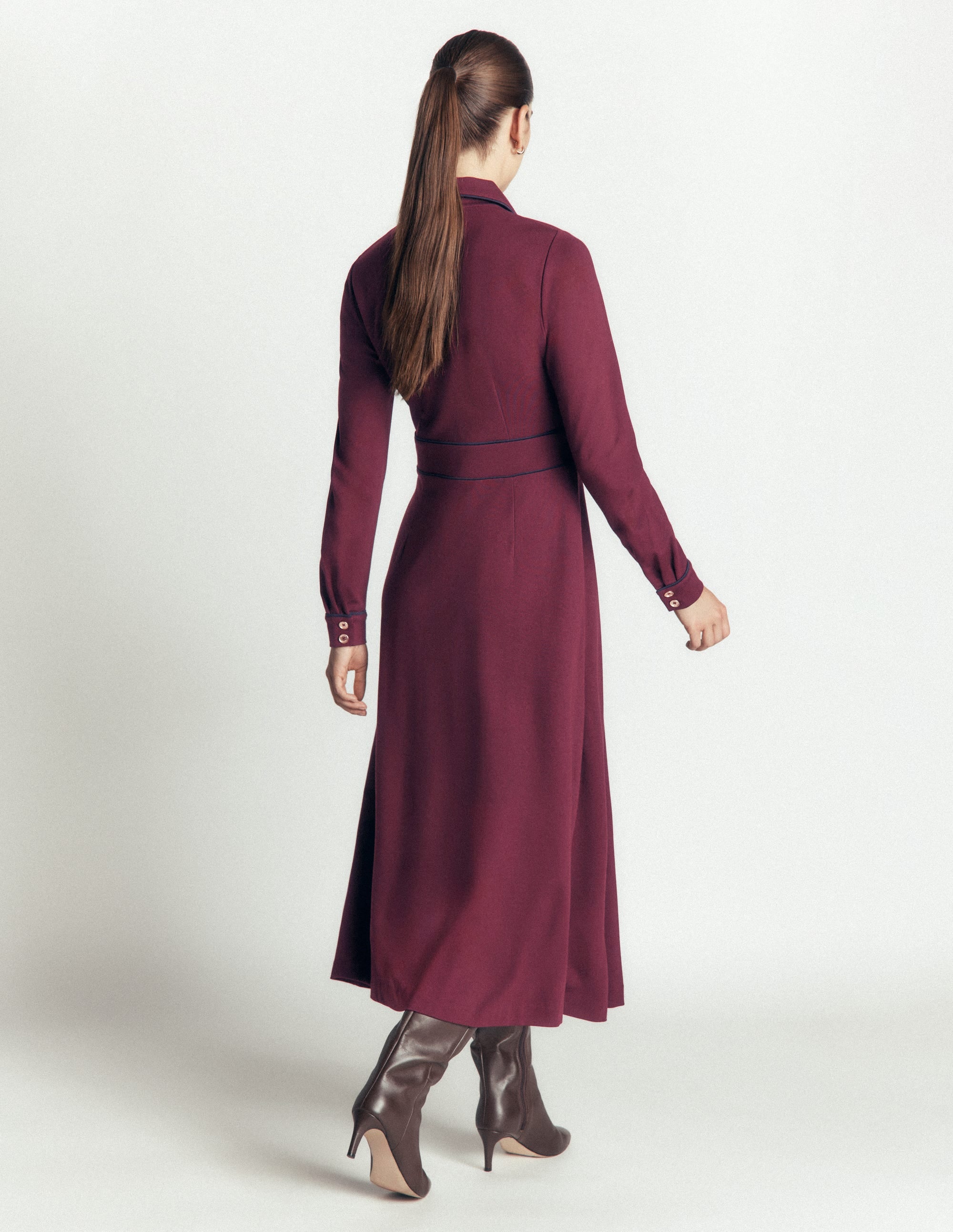Etta Piping Detail Ponte Dress-Dark Cherry, Navy - Image 4