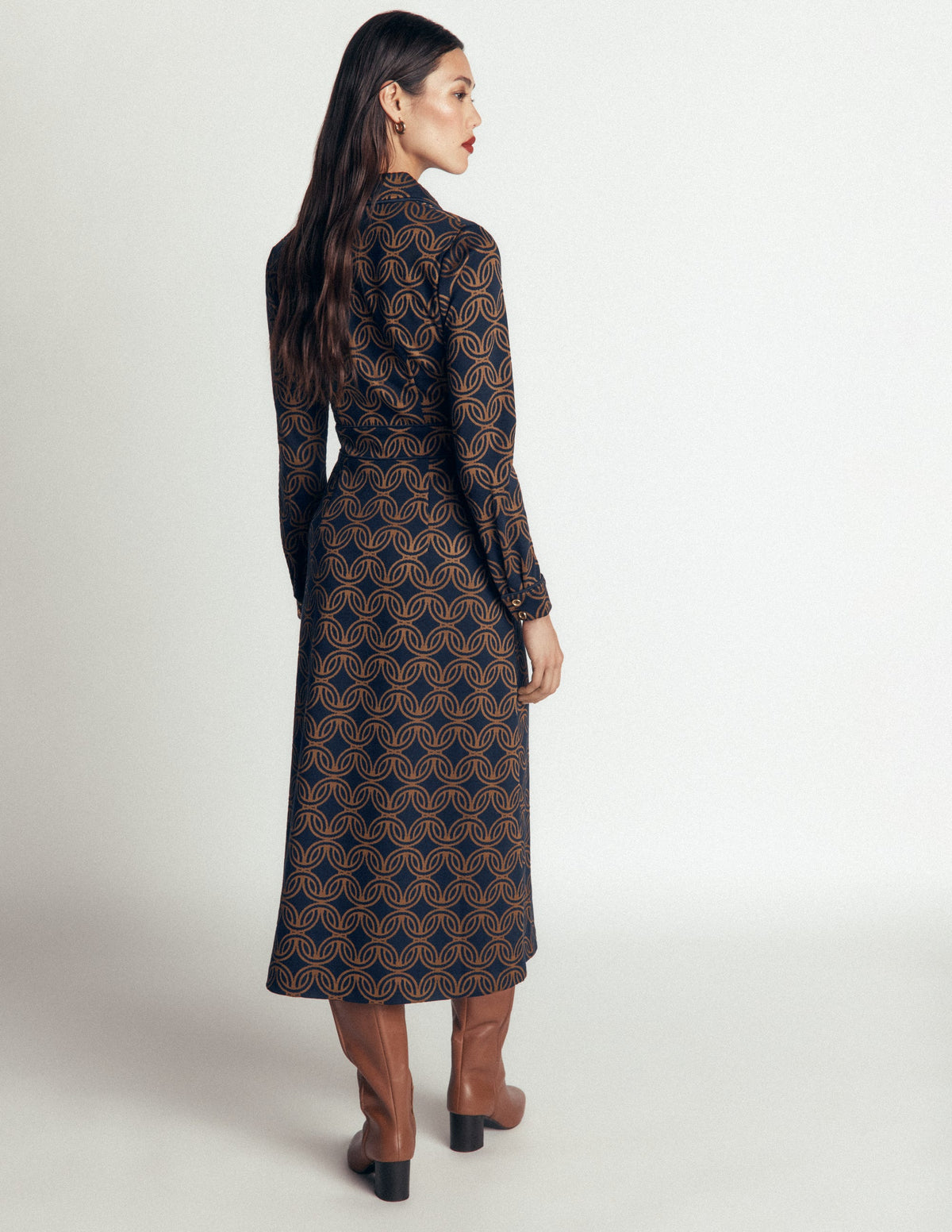 Etta Piping Detail Ponte Dress-Navy, Geo Parade Mono-4