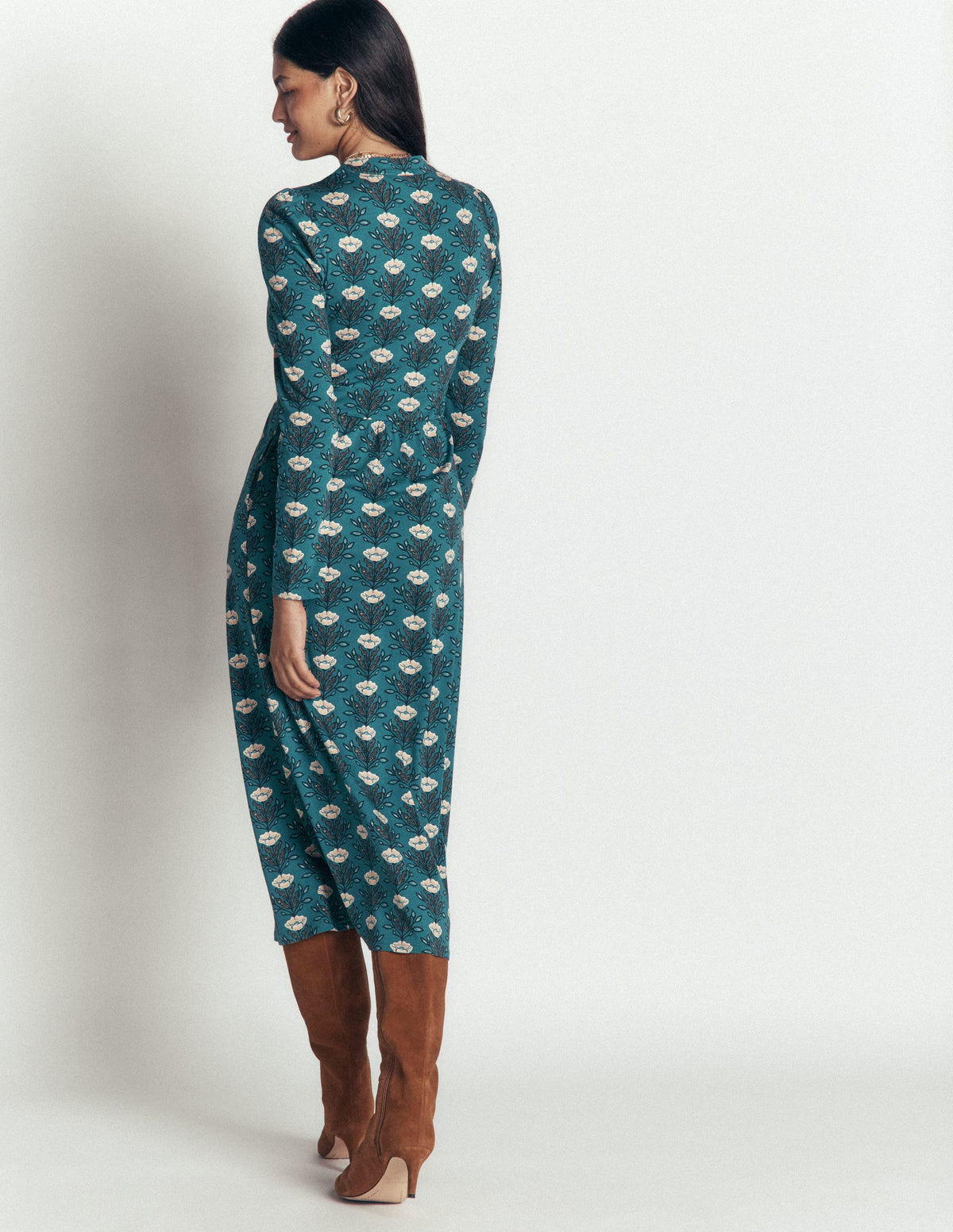 Hope Zip Detail Jersey Dress-Storm Blue, Flourishing Buds-3