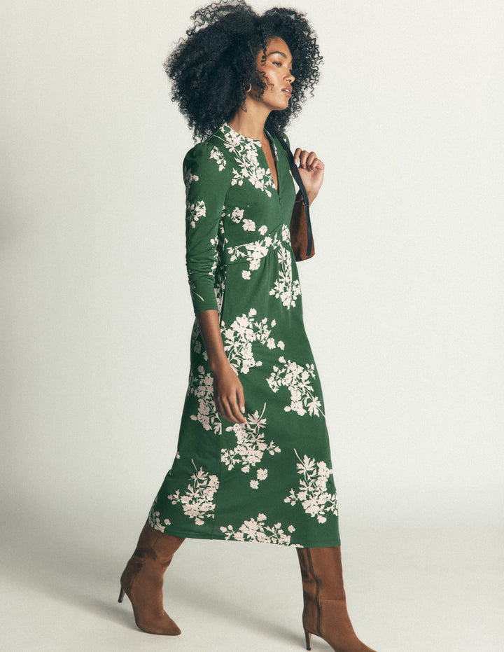 Hope Zip Detail Jersey Dress-Hunter Green, Flecked Bunch