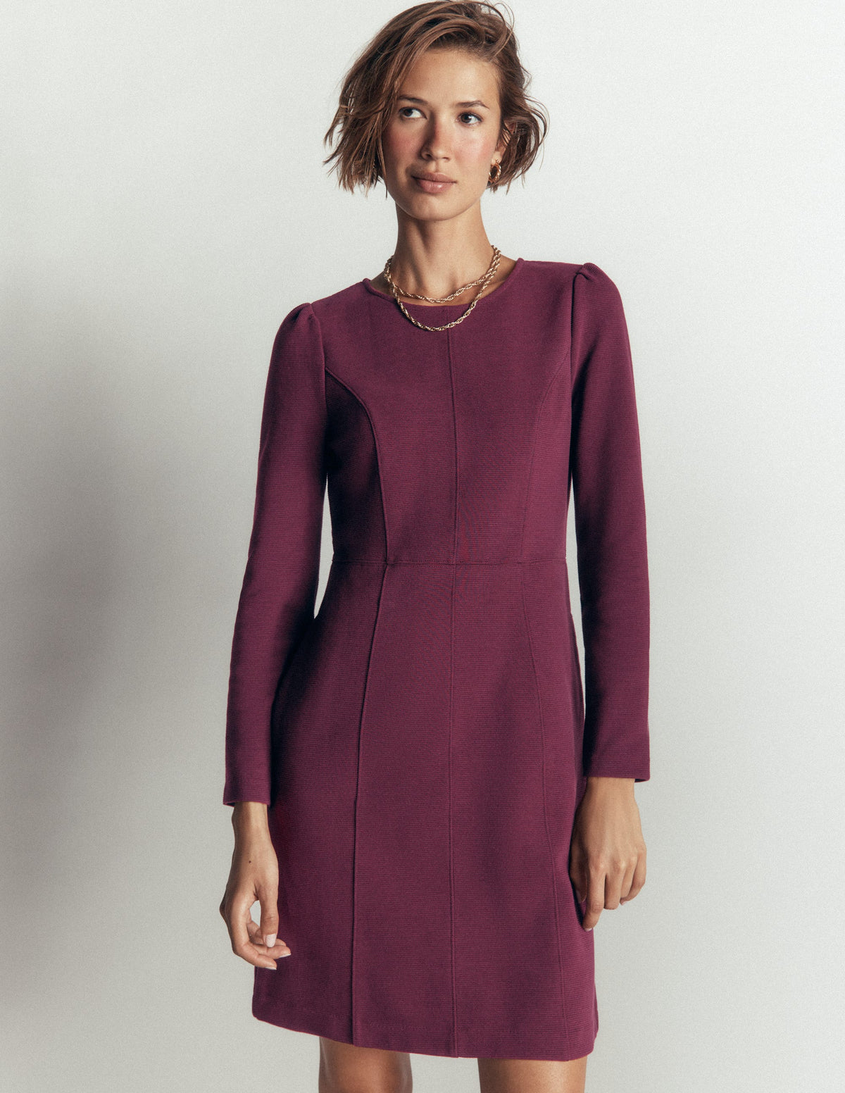 Marla Seamed Ottoman Dress-Dark Cherry - Image 1