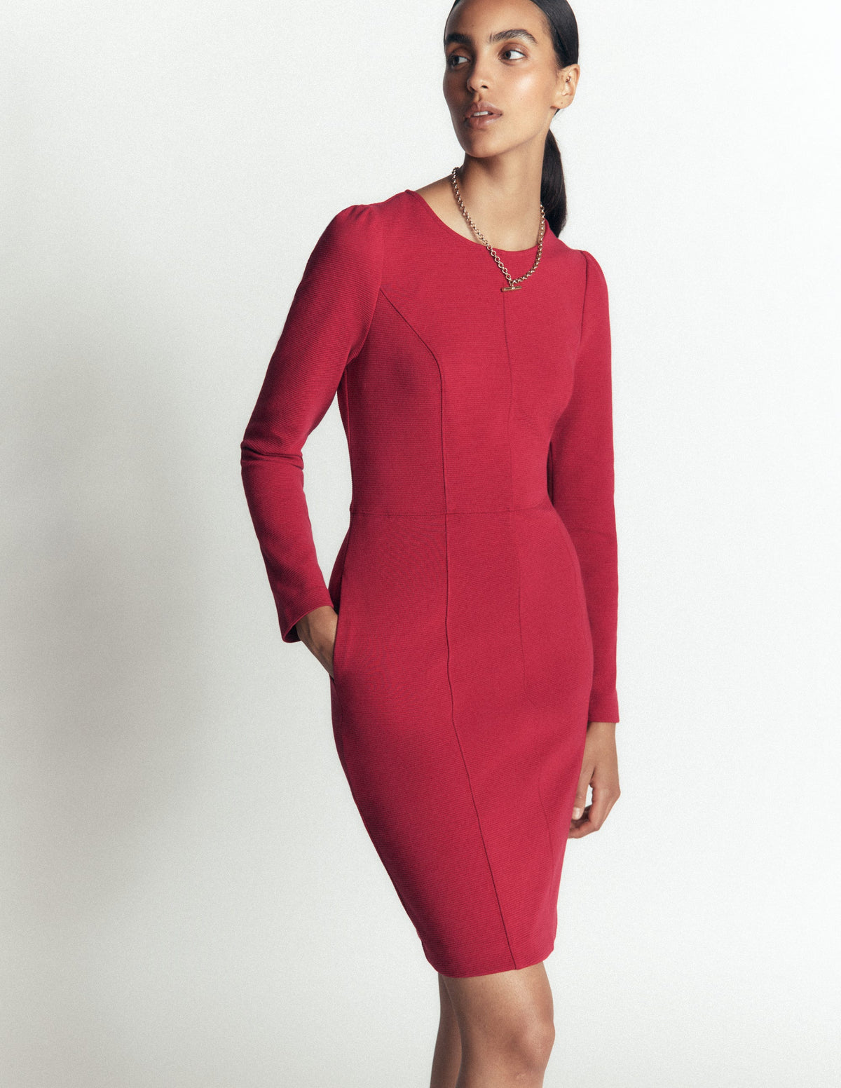 Marla Seamed Ottoman Dress-Red Earth-3