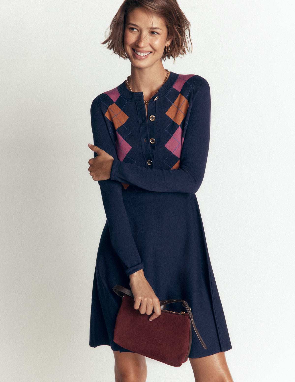 Crew Neck Jacquard Dress-Navy Jacquard-3