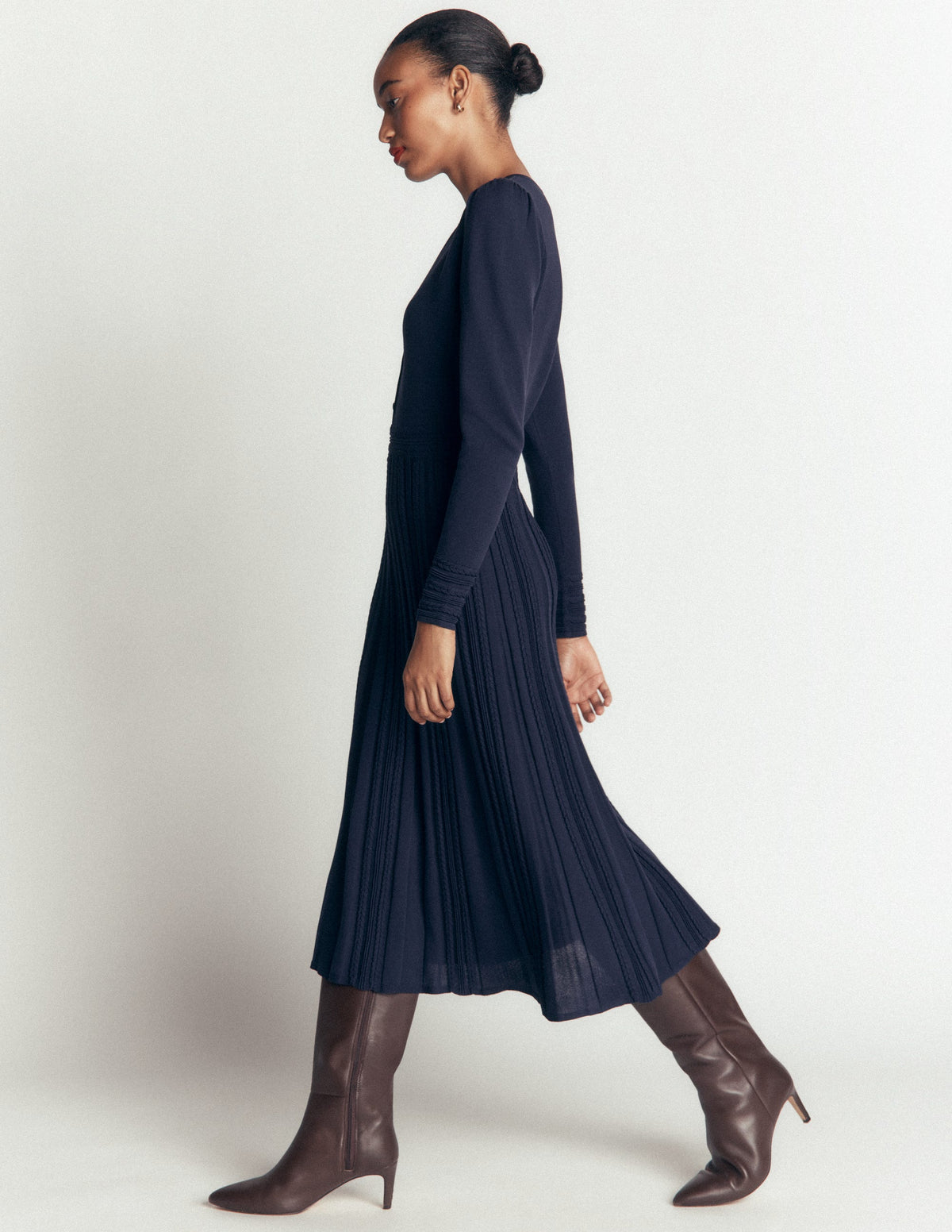 Cable Stitch Knitted Dress-Navy-3